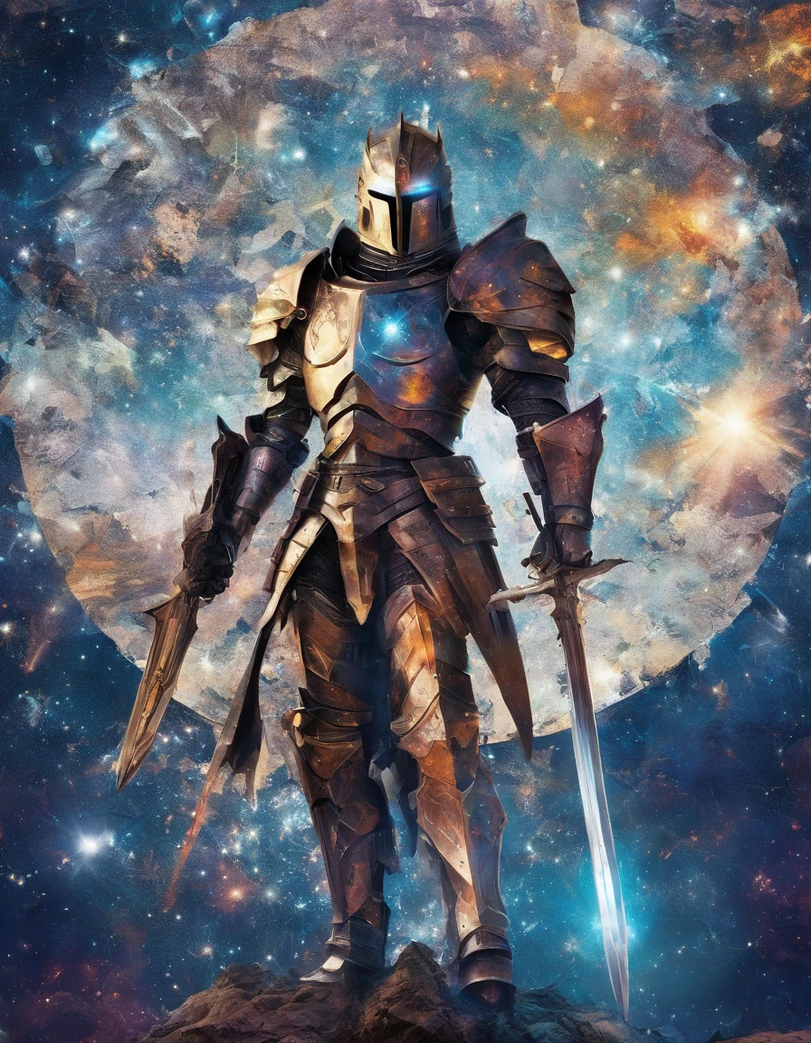 Cosmic Fallen Knight, cinzas cosmicas, estranho, assustador, cores muito brilhantes, light particles, com luz brilhante, Mshiff, Arte do papel de parede, Papel de parede UHD, artistic, intrincado