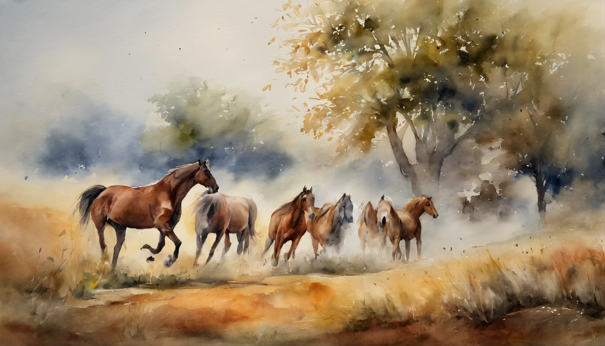 9 horses，Nine Jun Diagram, Watercolor painting, watercolor paiting, watercolor paiting, Watercolor painting, watercolor on paper, Watercolor on canvas, detailed watercolour, Colorful watercolor painting, Watercolor on paper, watercolor paiting, fantasy watercolor, watercolor paiting, Watercolor on canvas, watercolor paiting, vibrant watercolor
