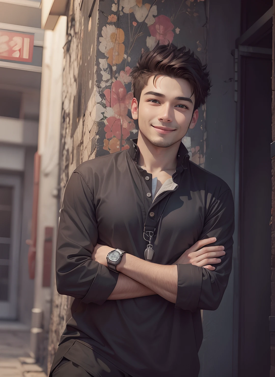 Realistic innocent looking, cute smiling face