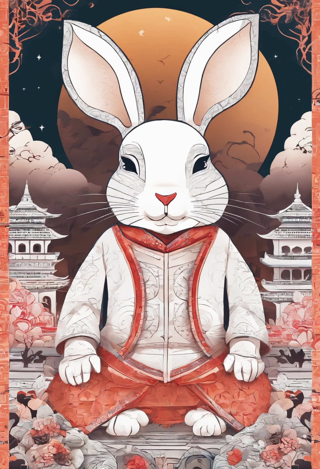 A rabbit,anthropomorphic turtle,Wear traditional Chinese clothing,Detailed and beautiful face,Chinese Mid-Autumn Festival,Standing on the moon,Behind him is a white Chinese palace,Look at the camera,homesick,Starry sky and earth as background,(full bodyesbian:1.25),(paper art, Quilted paper art:1.2, geomerty:1.1, zentangle,a 3D render), (tmasterpiece:1,2),best qualityer,extremely detailed CG 8k wallpaper,best qualityer,A high resolution,Original,extremelydetailedwallpaper,