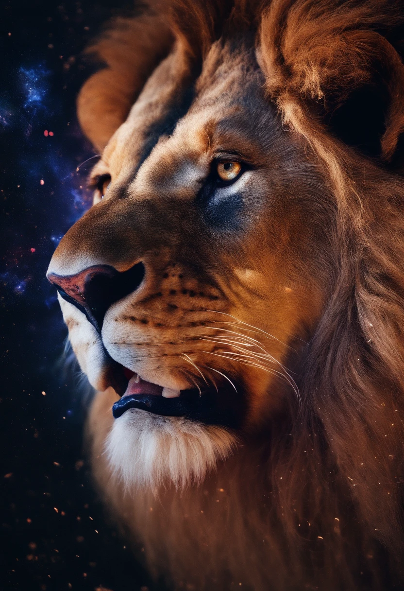 cavalo pintura fosca detalhada, cor profunda, genial, detalhes intrincados, tela inicial, cores complementares, arte conceitual de fantasia, a photograph Galaxies, espirais, outer space, Nebulosas, estrelas, smoke billowing,espatacular imagem, detalhe intrincado, in the form of a lion, octane rendering,8k resolution trending on Artstation Unreal Engine 5, 8k hiper realista, textura realista, Unreal Natural Lighting Engine, cinestill 800, (mola a 35mm)