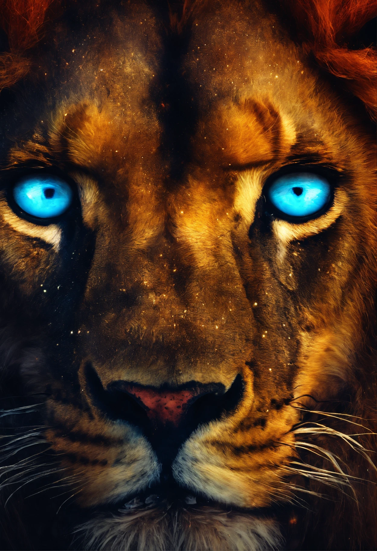a photograph Galaxies, espirais, outer space, Nebulosas, estrelas, smoke billowing,espatacular imagem, detalhe intrincado, in the form of a lion, octane rendering, 8k hiper realista, textura realista, Unreal Natural Lighting Engine, cinestill 800, (mola a 35mm)