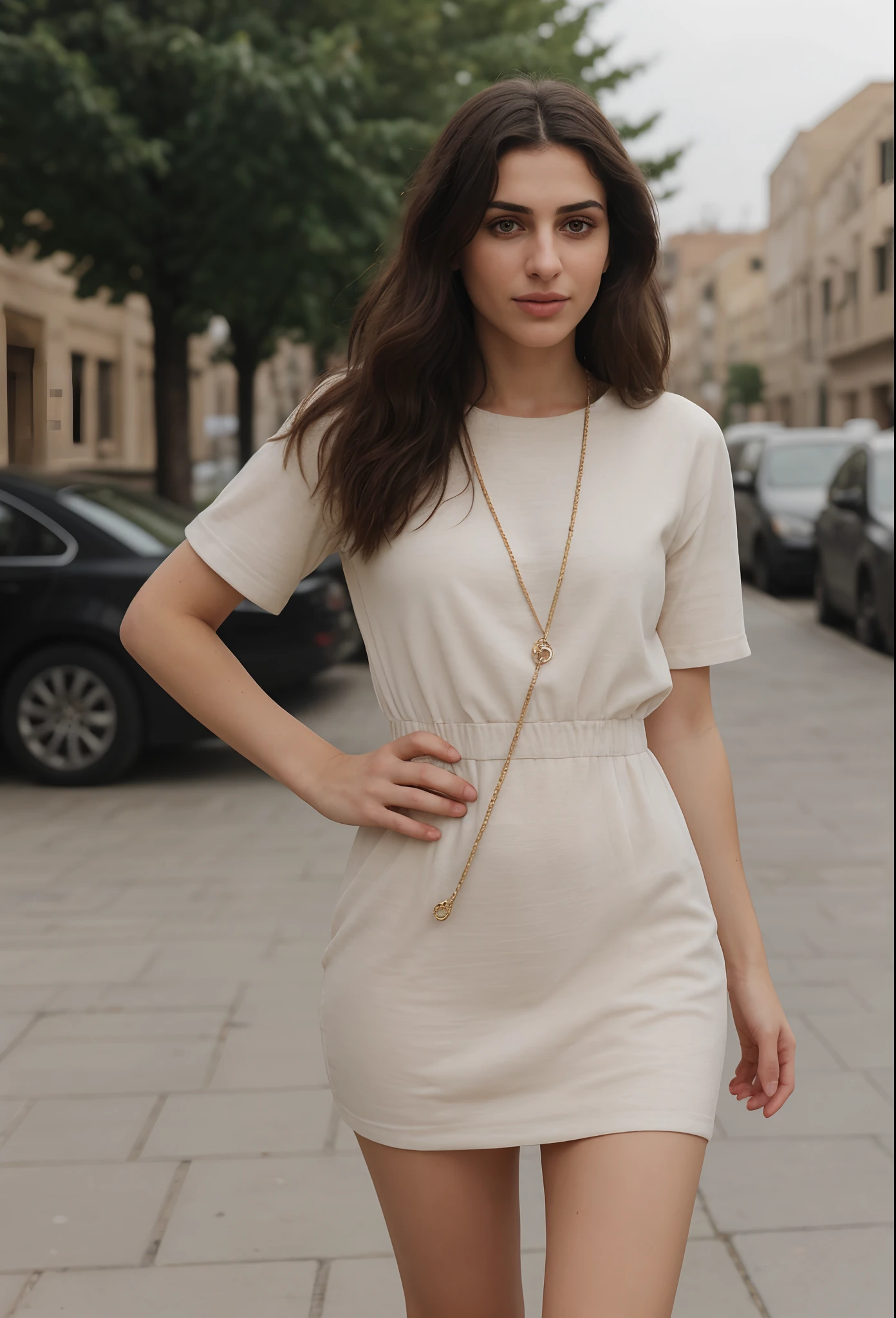 a hot armenian woman, casual look, yerevan, instagram, overcast, skin pores, detailed skin, detailed skin texture, beautiful face, low saturation, natural light, insane detail, smooth light, real photography, full HD, taken on a iphone 14 pro max, full body, realism, super realistic mobile shoot photography, sexy, beautiful dress, beautiful figure, hot short dress