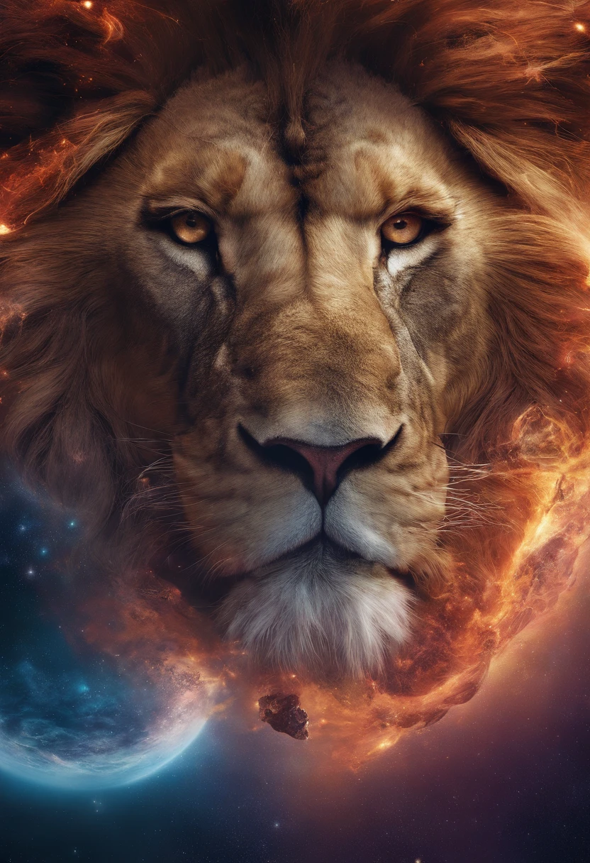 a photograph Galaxies, espirais, outer space, Nebulosas, estrelas, smoke billowing,espatacular imagem, detalhe intrincado, in the form of a lion, octane rendering, 8k hiper realista, Textura realista, Unreal Natural Lighting Engine, cinestill 800, (mola a 35mm |)