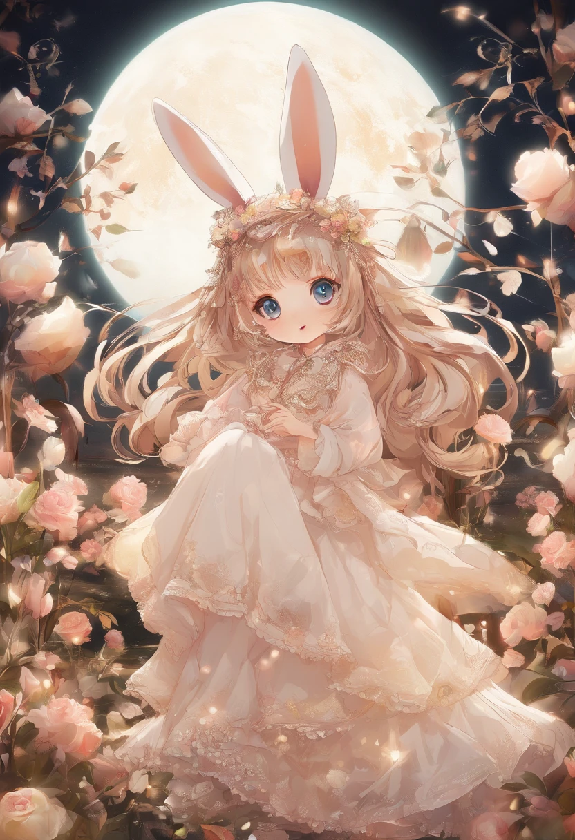 Q version of the rabbit,Cute and cute,themoon,laurel,The light is depicted in detail,Beige tones,oc rendered,high qulity,tmasterpiece,Hyper-realistic,Ultra photo realsisim,8K,super-fine,ultra - detailed,Ultra-wide angle of view,dynamic viewing angle