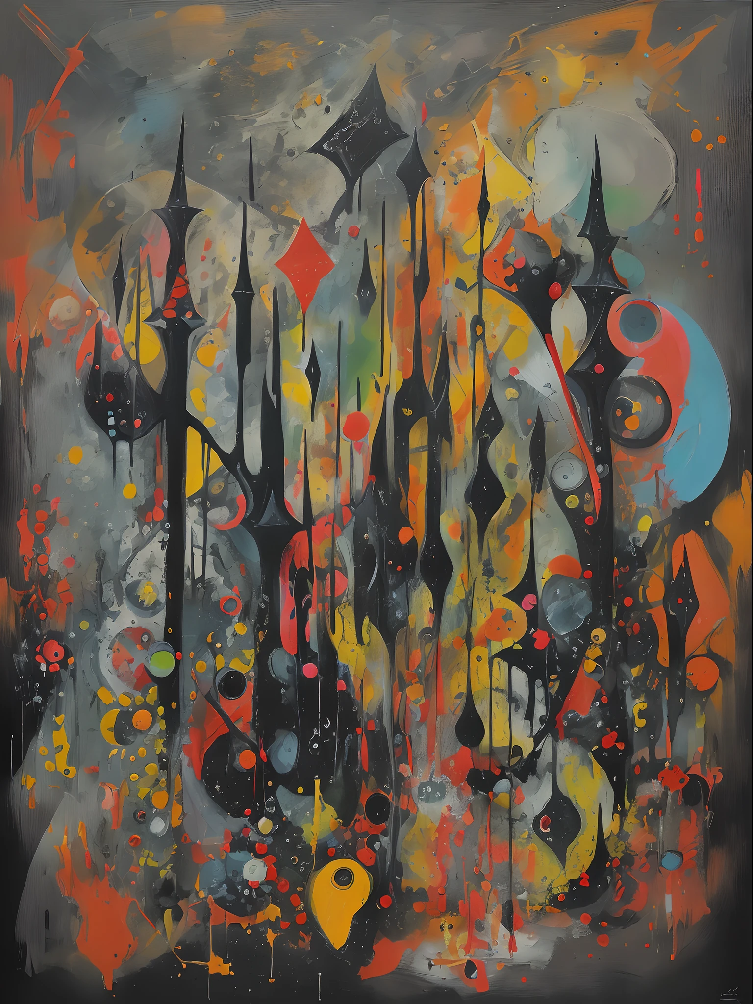 Abstract painting representing the sound of gothic rock music, using vibrant colors and erratic shapes