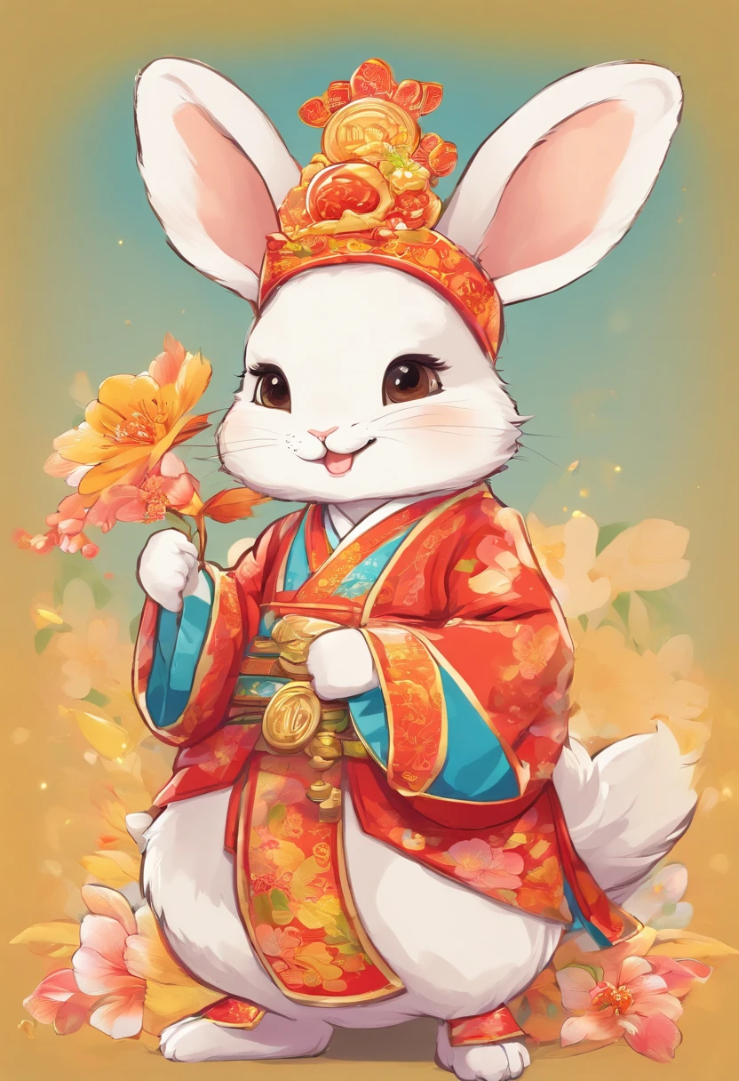 Cute rabbit dressed in traditional Chinese costume,mid-autumn festival,Chinese painting style cartoon,P dry light sheet,white colors,Advanced background color scheme