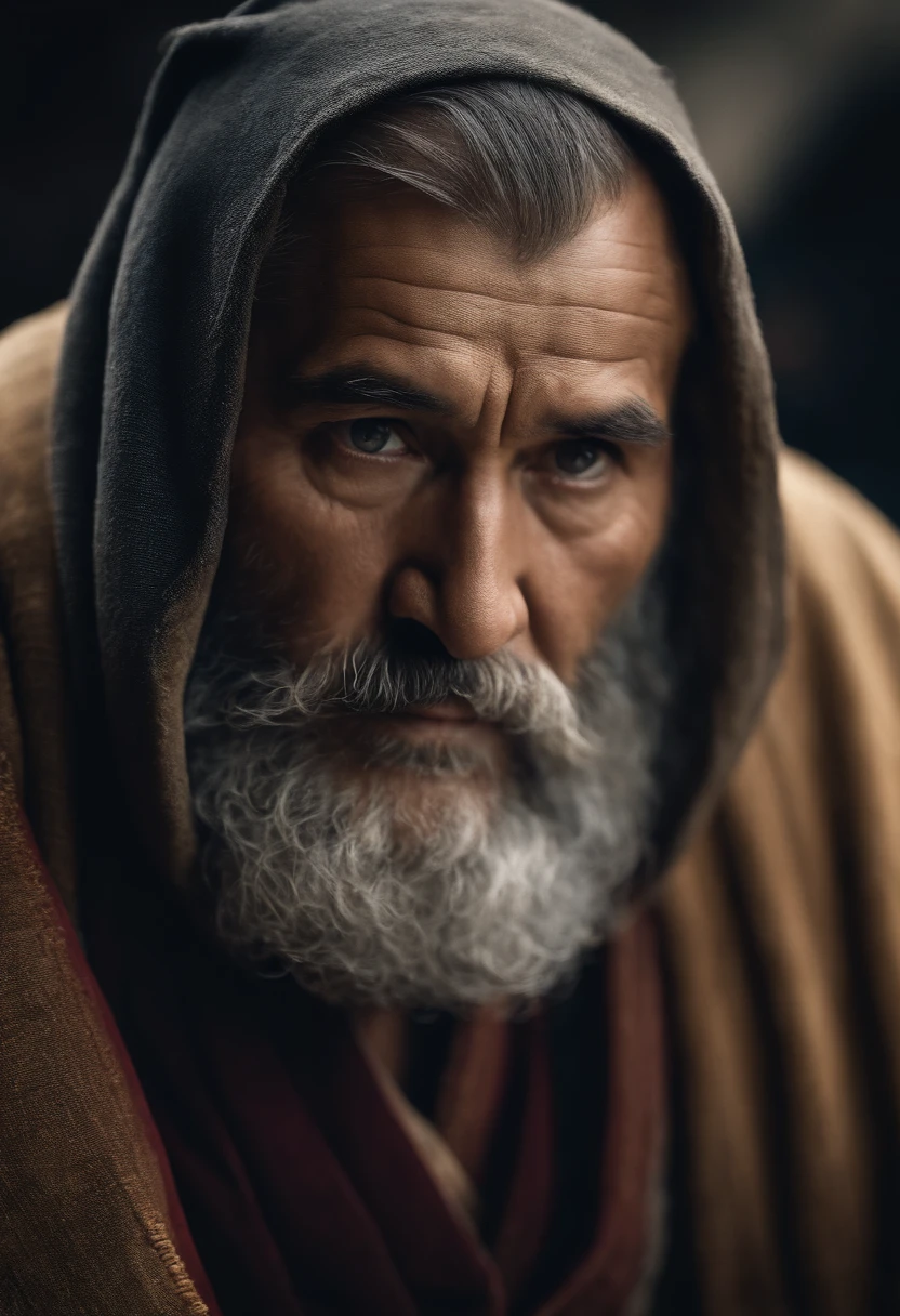 Illustrate an older Marco Polo with a wise and contemplative expression.