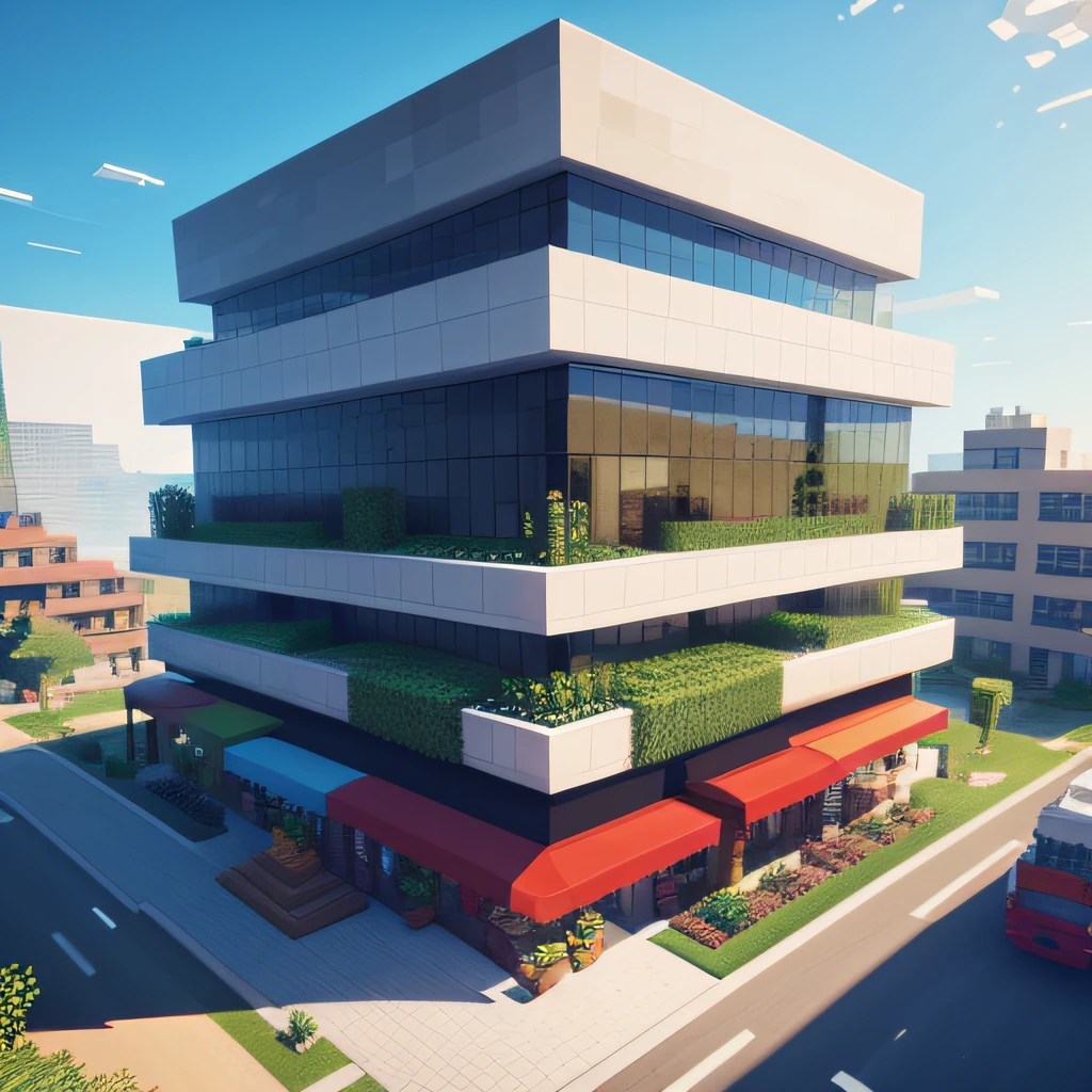 Minecraft Style: Modern Buildings, Shops, cafes