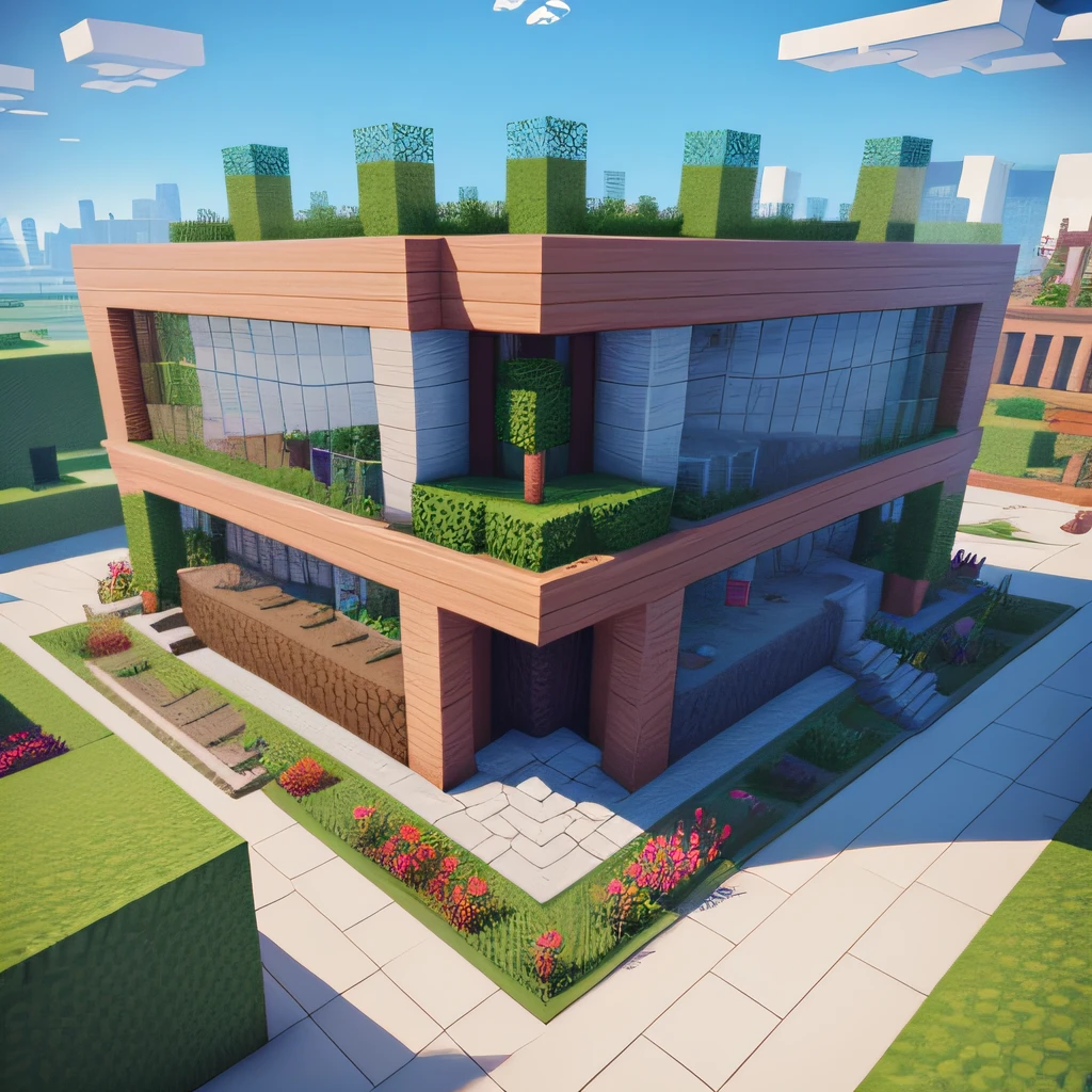 Minecraft Style: Modern Buildings, Shops, cafes