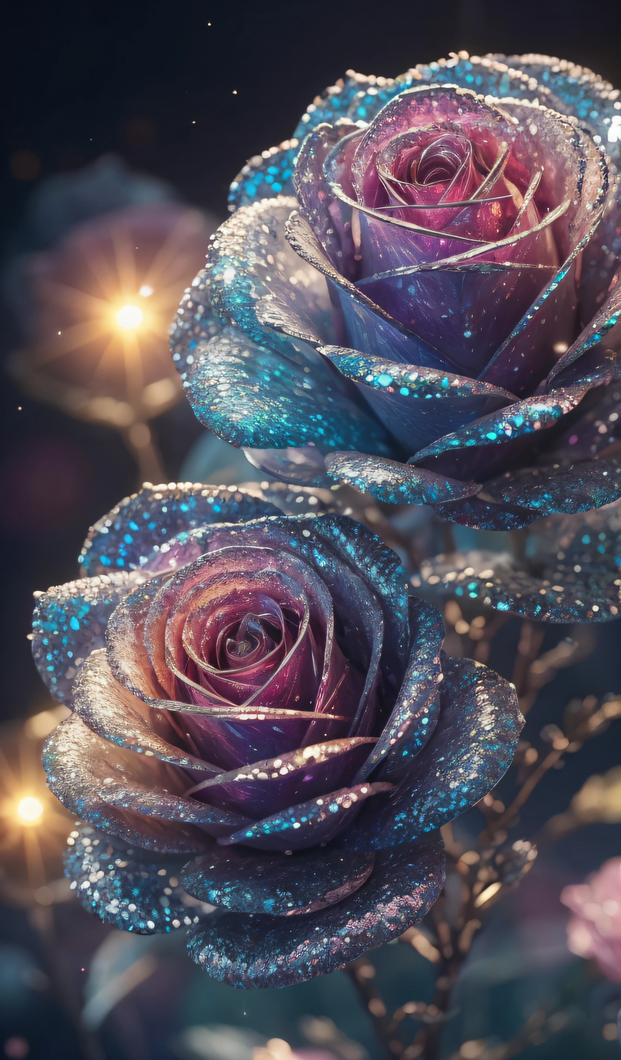 Crystal rose, fanciful, galaxias, cleanness, glittery, glittery, Splendor, Colorful, Amazing photography, dramatic lighting, photo-realism, ultra - detailed, 4K, depth of fields, A high resolution