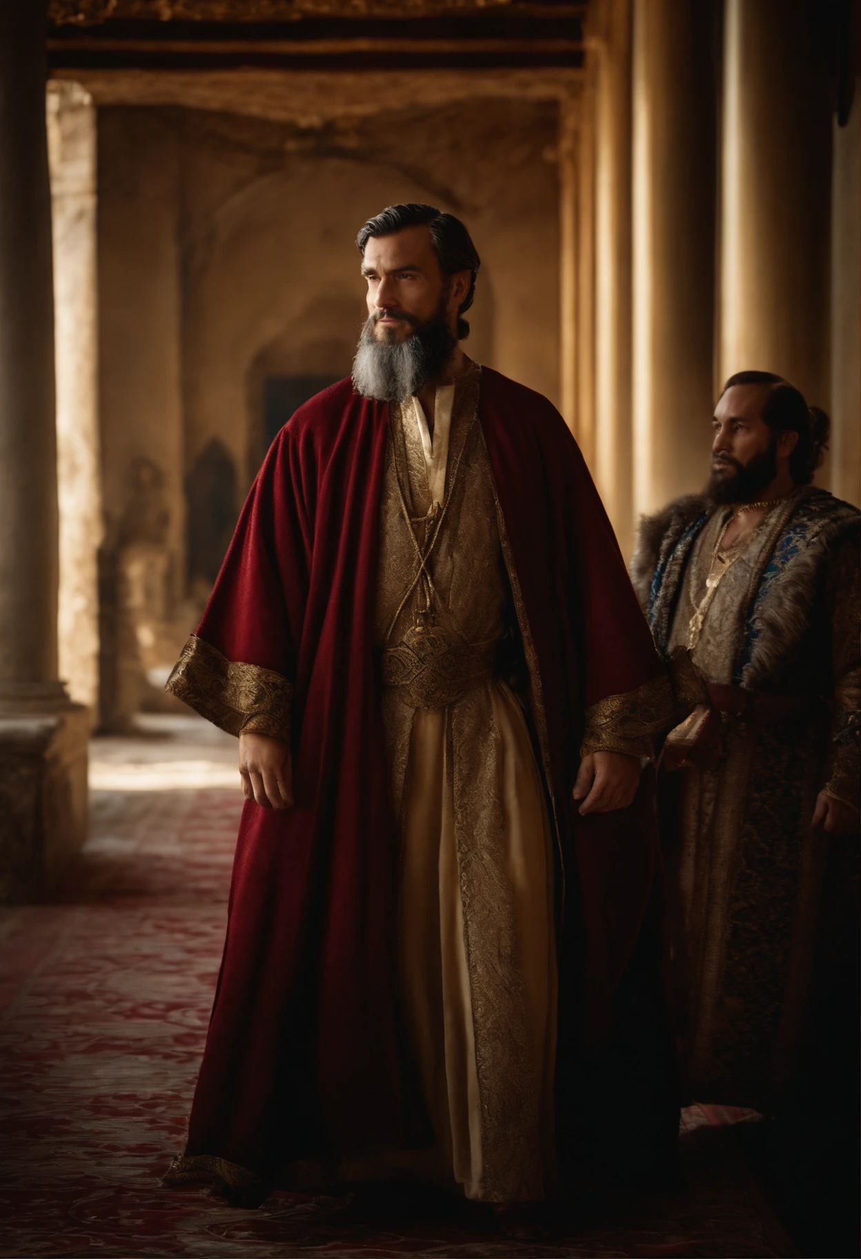 Showcase Marco Polo's aristocratic side in lavish Venetian nobleman attire, reflecting his family's heritage.