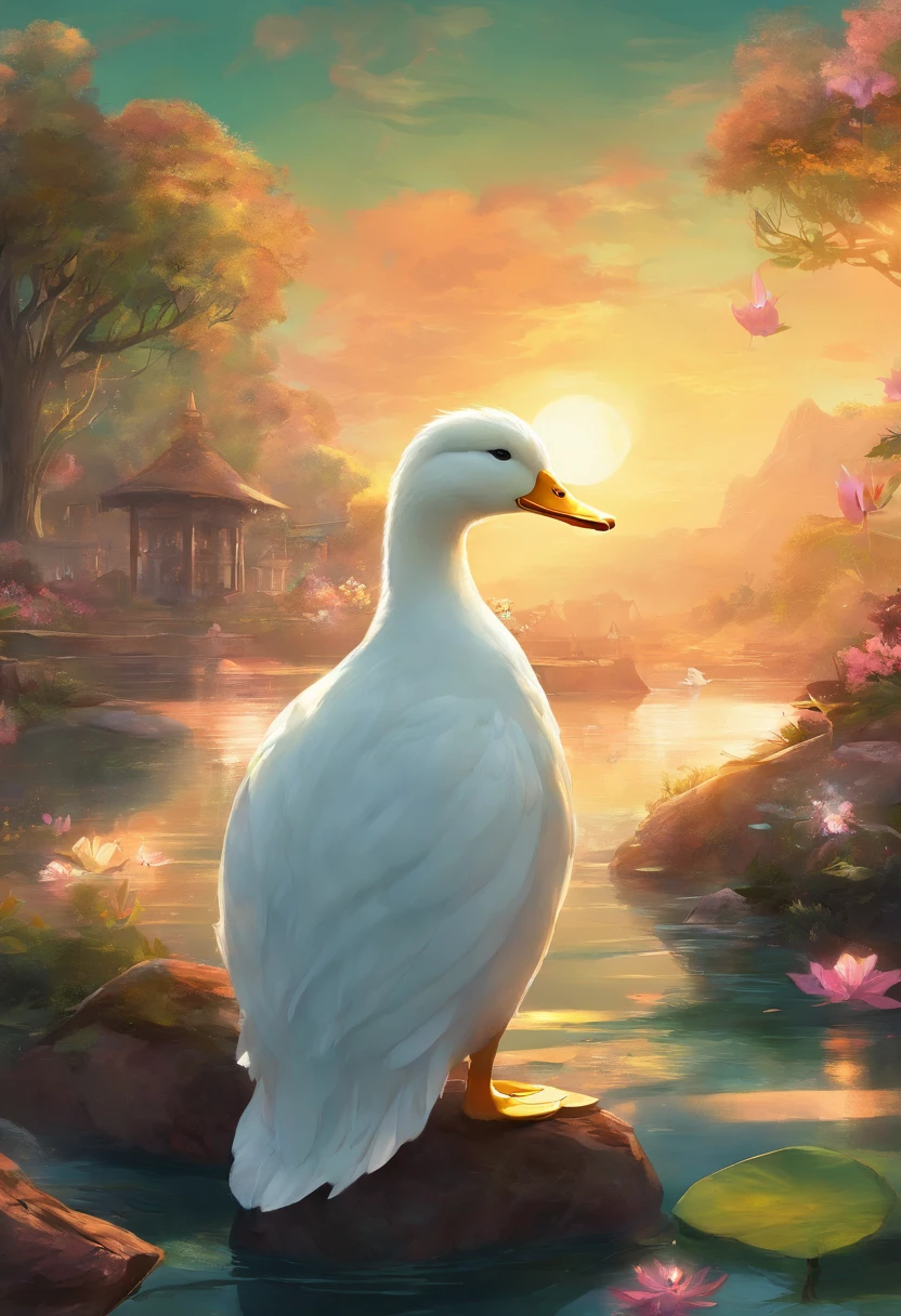 An Anime White Duck Mafia boss with sun glasses drinking a coffee, Perfect body, perfect facem Cinematic, Terror, horror, Green bioluminicense, HD, Dark fantaksy