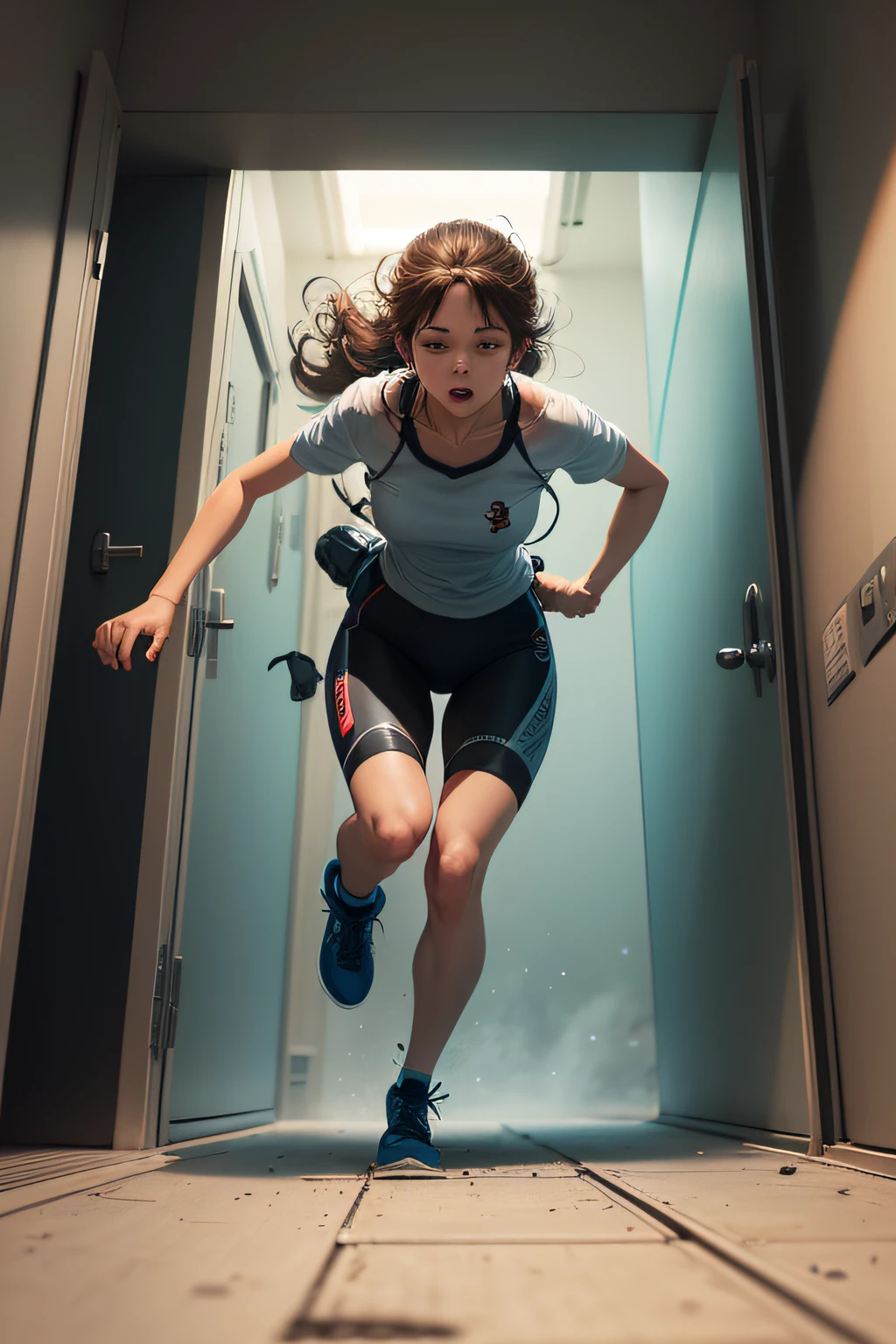 "Make an animated illustration of a person rushing out of a confined space, avec des murs qui semblent se refermer."