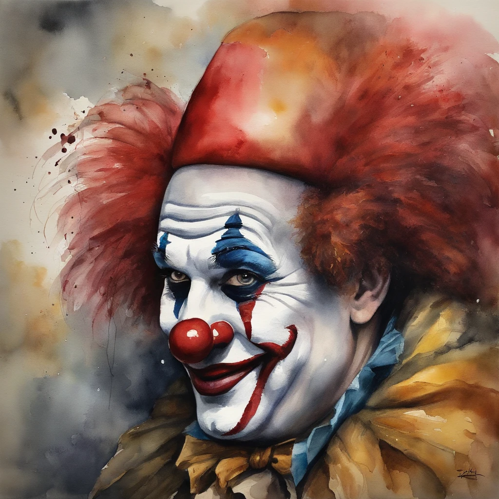 painting of a clown with a red and white hat and a red and white striped shirt, Retrato do artista circense, Saturno Butto. Arte oculta, Retrato de um menino patchwork, Saturno Butto, inspirado em Ravi Zupa, inspirado em J.C. Leyendecker, inspirado em J. C. Leyendecker, Adriano Borda
