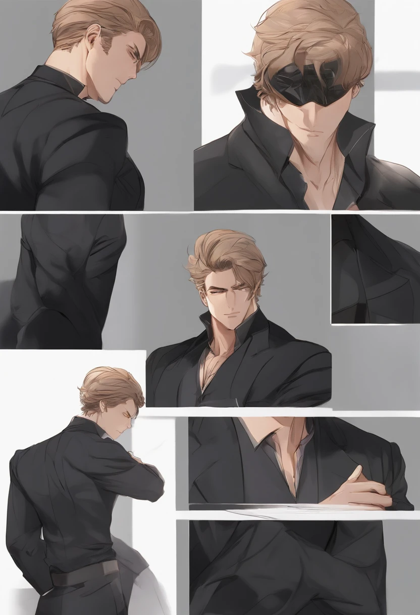 anime drawn man wearing black shirt looks like millionaire detective model sheet
