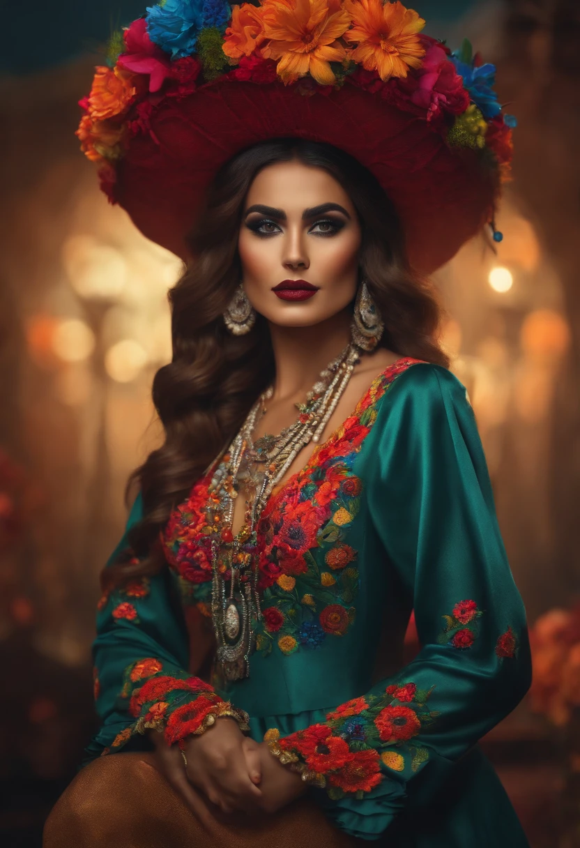 ((Masterpiece)), ((best quality)), 8k, high detailed, ultra-detailed. A catrina mexicana with vibrant colors.