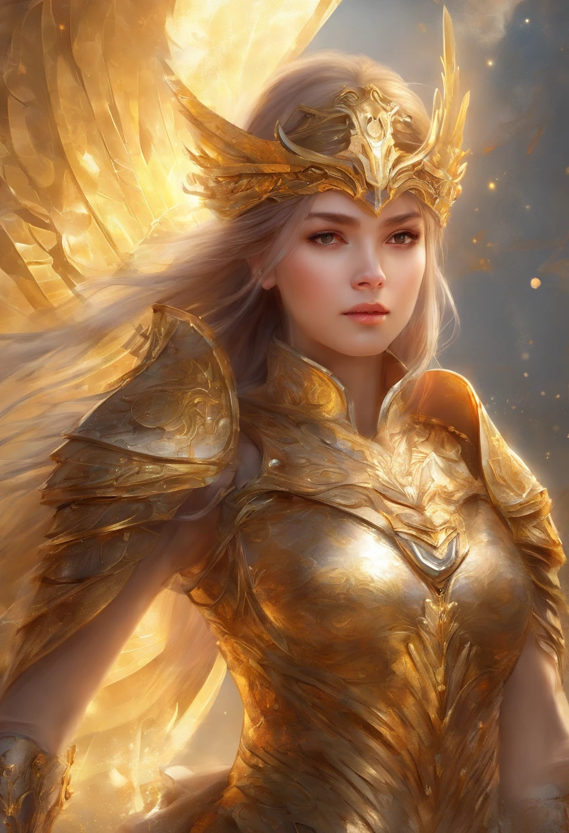 1 Girl gute face in a golden dragoon Armour, and Greatsword, UHD, masterpiece, anatomically correct, super detail, high details, high quality, best quality, highres, 8k
