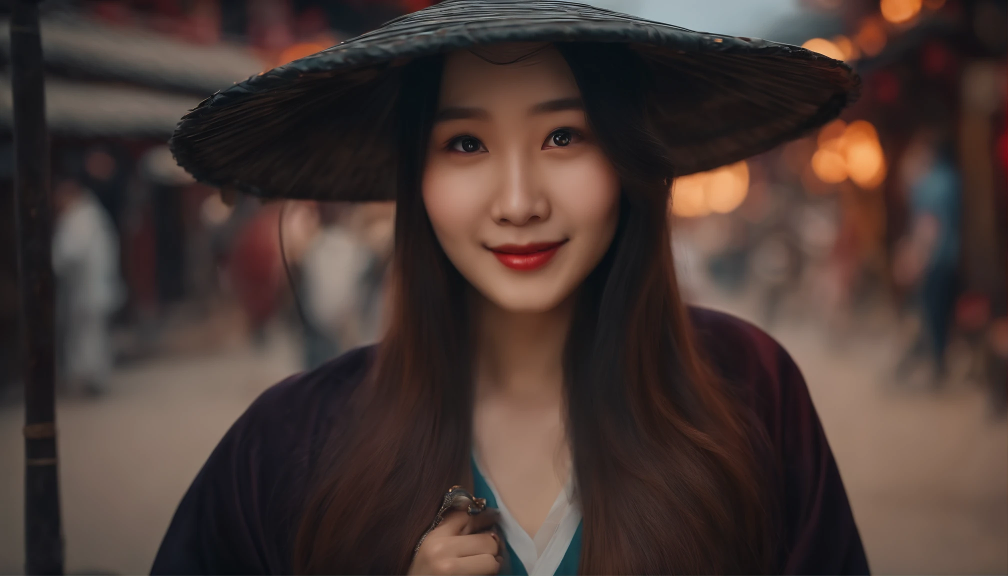 ultra realistic, cute smile, beautiful face, looking down, china face, traditional style, town syndicate concept background