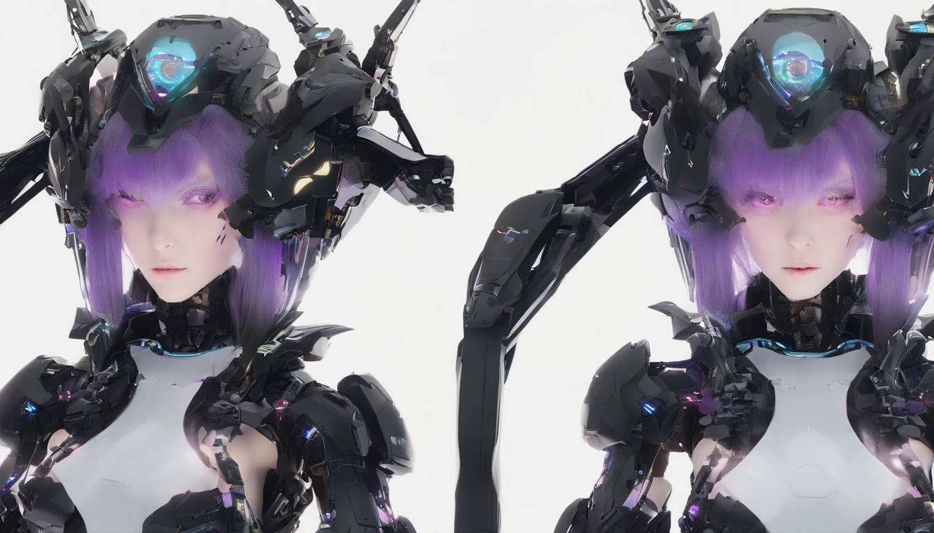 top-quality、tmasterpiece、超A high resolution、(Photorealsitic、RAW photo、Battle Robot Angel、Large wing made of metal、White porcelain body、Acrylic transparent cover、whaite hair、glowy skin、1 Cyborg Girl、((Super realistic details))、porate、globalillumination、black shadows、octan render、8K、ultrasharp、Character edge light,Colossal tits、Raw skin is exposed in cleavage、Details of complex ornaments、Gothloli details、Hydraulic cylinder、small led lights、highly intricate detail、Realistic light、a purple eye、Radiant eyes、Facing the camera、neon light detail、cow boy shot、Futuristic headgear、Floor plan about the《cyber punk perssonage》、、