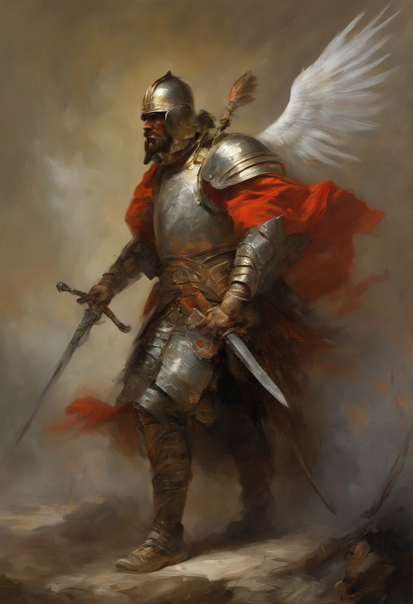 Realistic, 4k, Um anjo + Rei esqueleto com detalhes intrincados, Presentation of detailed information items and skill images with dynamic effects + com asas grandes, uma espada, a hood over his head in the background image of a war (caos)