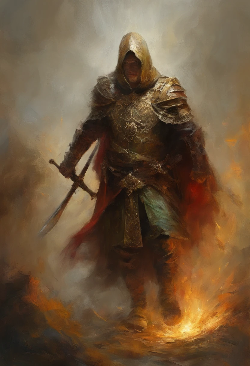 Realistic, 4k, Um anjo + Rei esqueleto com detalhes intrincados, Presentation of detailed information items and skill images with dynamic effects + com asas grandes, uma espada, a hood over his head in the background image of a war (caos)