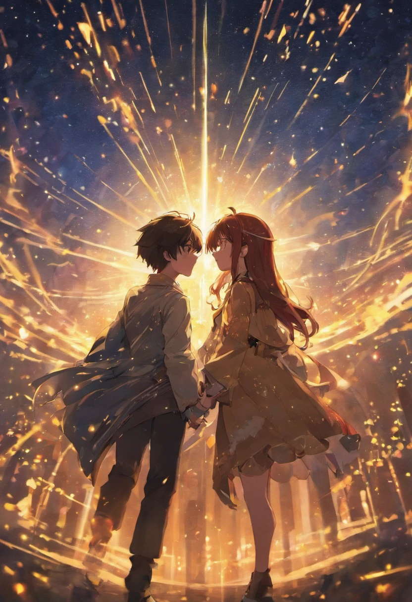 As night fell，Luz suave das estrelas brilha sobre os dois amantes，They kissed romantically under the bright starry sky, homem coreano de cabelos pretos curtos, mulher cabelos negros longos, meiga, Doce. Melhor qualidade, detalhado.