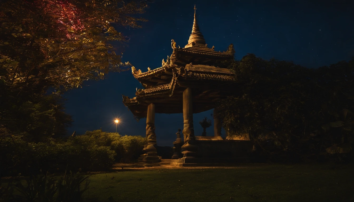 A night scene of Pagan Pagodas of Myanmar,, stary night, milky way in the sky, best composition, hyper detailed, masterpiece art work, long view, silhouette of pagodas , at night.soft light.
