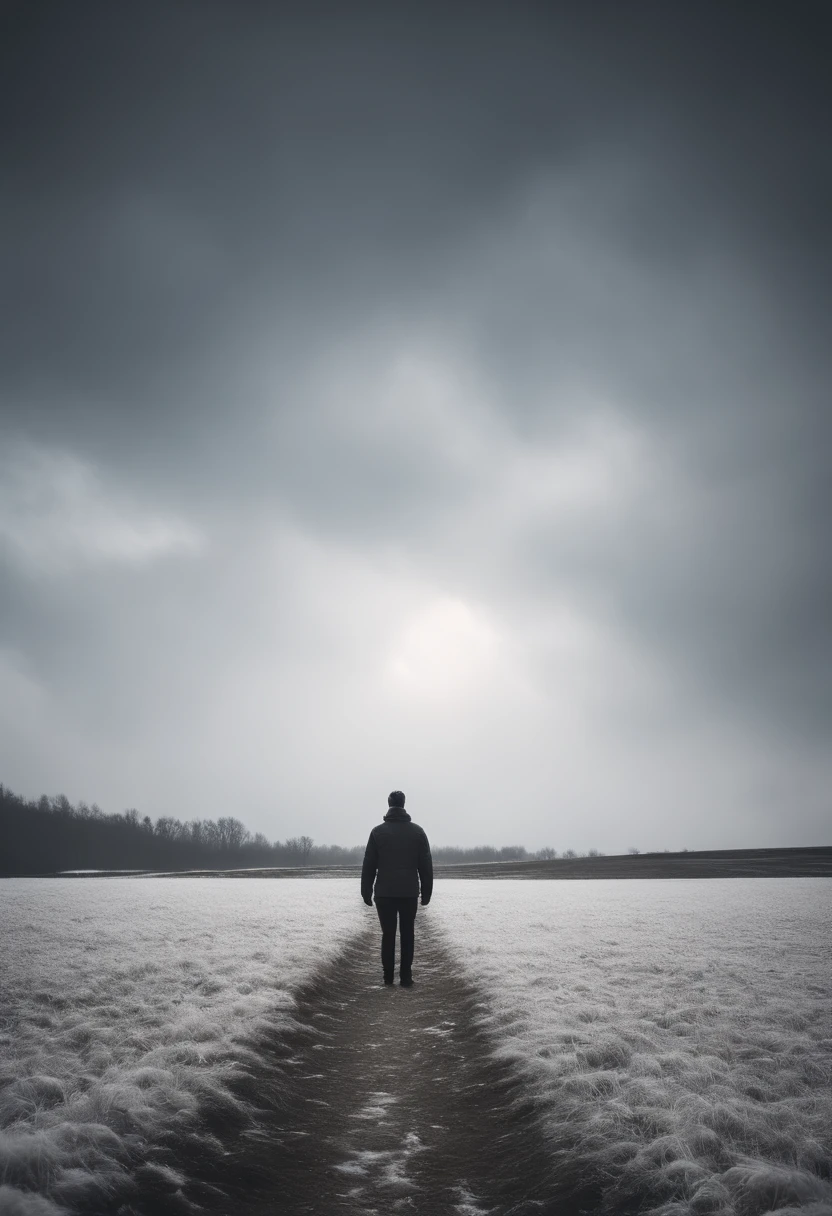 milions of pepole standing and looking up , they are standing on a white ground , and the sky is white