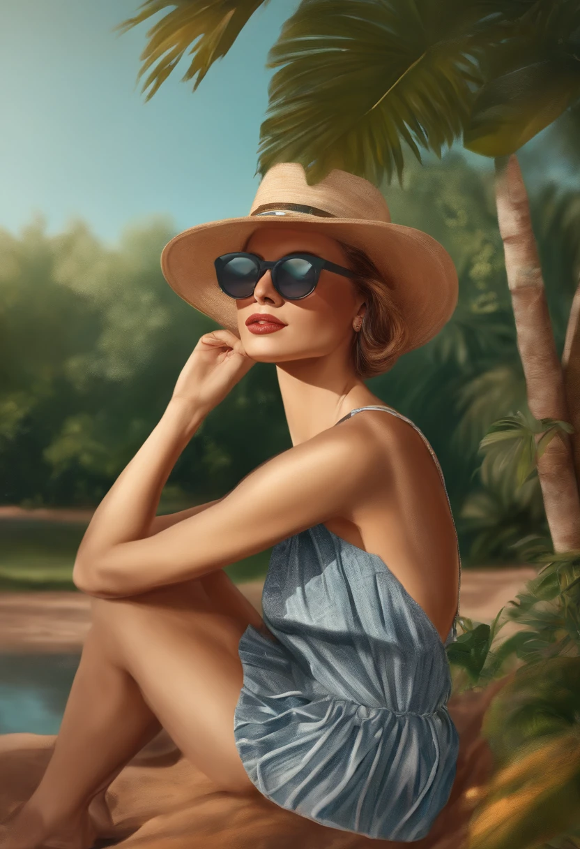 blue lagoon in bamboo forest ((style by Mandy-Jurgens)), Lovely pose ,sharp ,8k, watercolor style