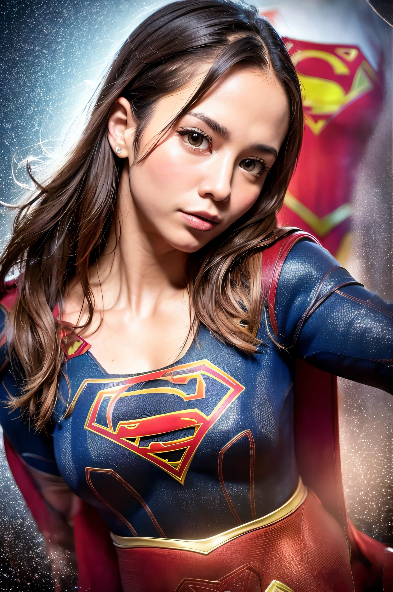 black hair woman posing for a photo,(wearing supergirl_cosplay_outfit:1.3),mini_skirt, good hand,4k, high-res, masterpiece, best quality, head:1.3,((Hasselblad photography)), finely detailed skin, sharp focus, (cinematic lighting), collarbone, night, soft lighting, dynamic angle, [:(detailed face:1.2):0.2]