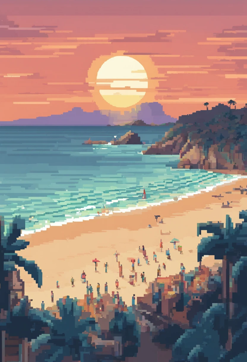 Praia de Maresias localizada no Brasil com surfistas no por do sol