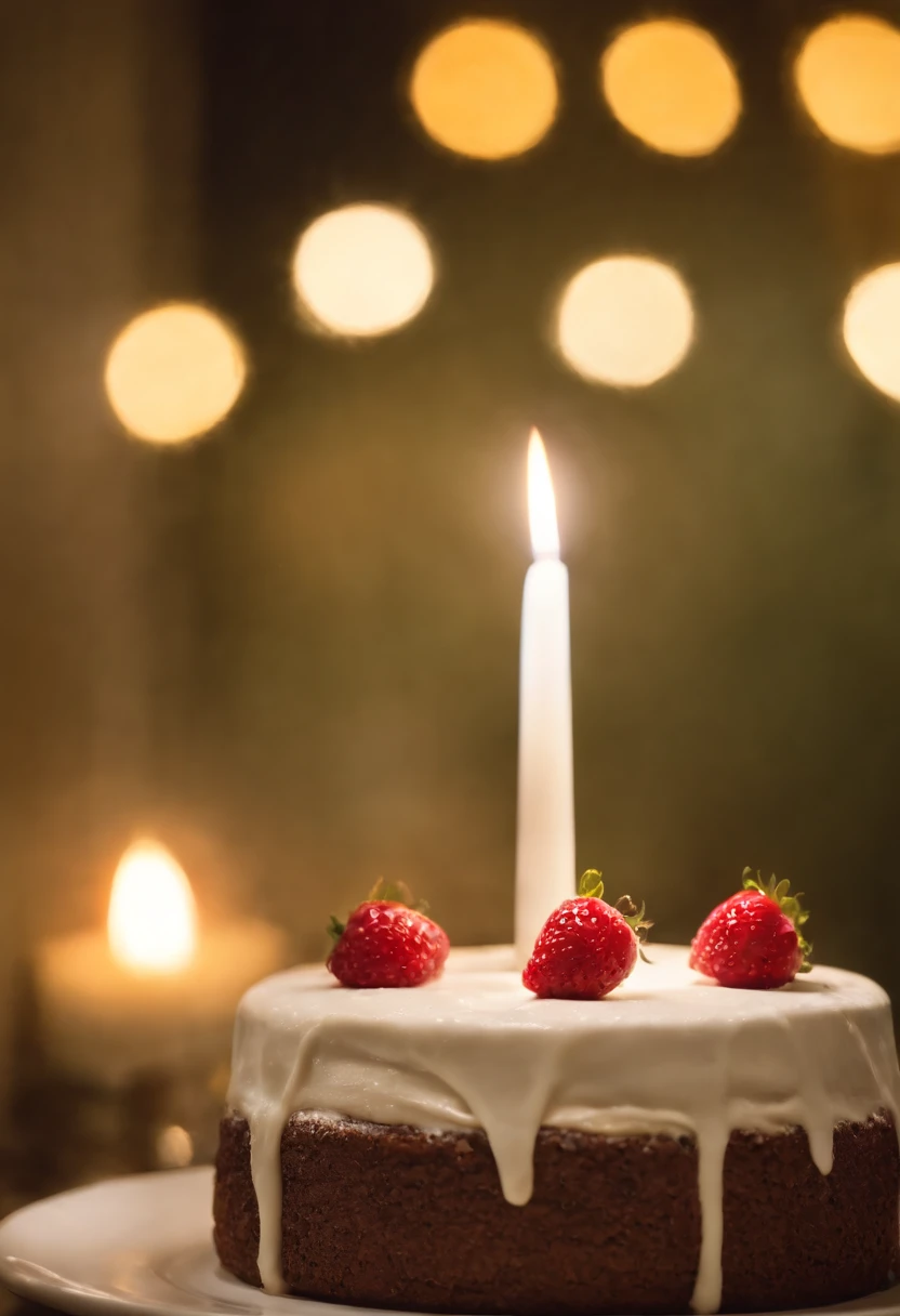 A 1 year anniversary cake, caindo calda, saboroso, foto promocional, detalhes intrincados, hdr, cinemactic, adobe lightroom, altamente detalhado, vela de 1 ano, cobertura, hiperealista,