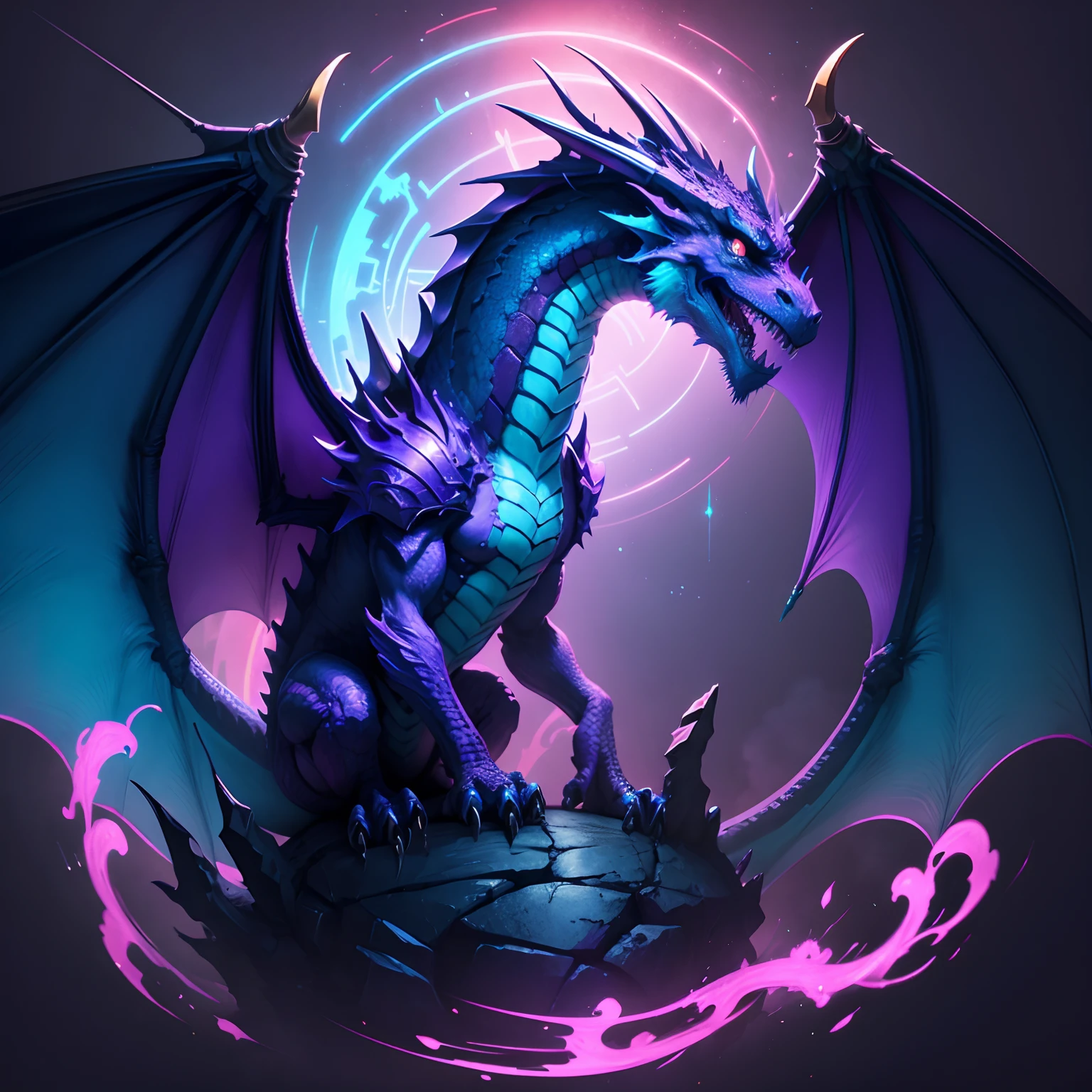 A dragon made in neon blue and purple color written dracoz