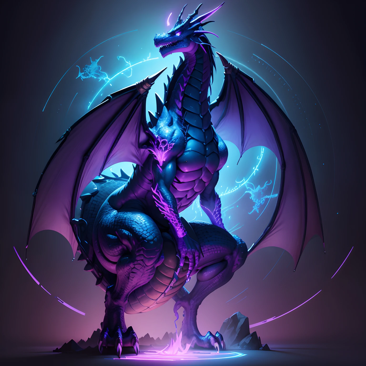 A dragon made in neon blue and purple color written dracoz