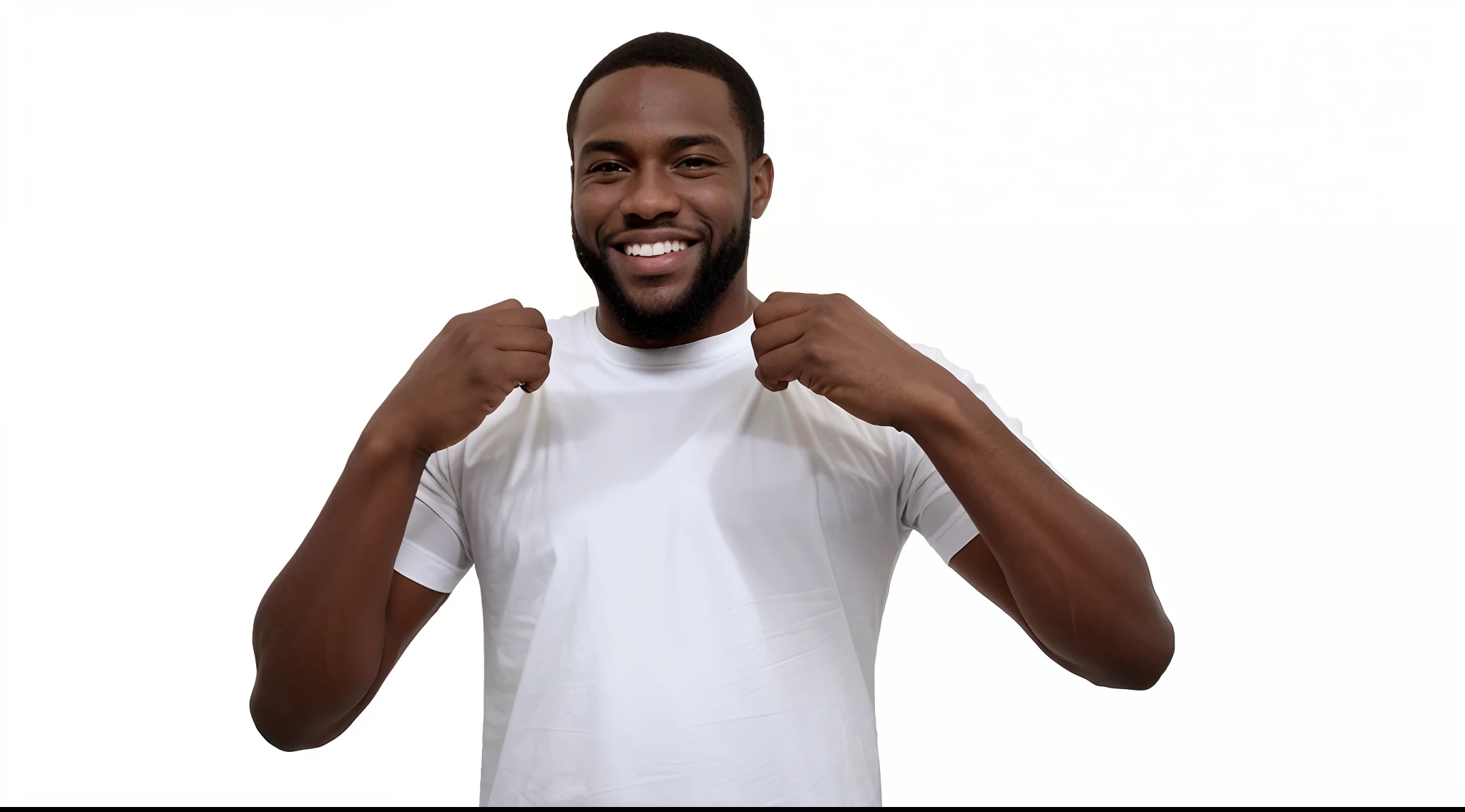 there is a man with a beard and a white shirt, Homem de Branco T - Camisa, man is with black skin, vestido com uma camiseta branca, bonito hip hop jovem negro, vestindo camiseta e combates, vestido com uma camiseta branca, Homem de pele marrom com um sorriso gigante, vestindo uma camiseta, vestindo camisa apertada