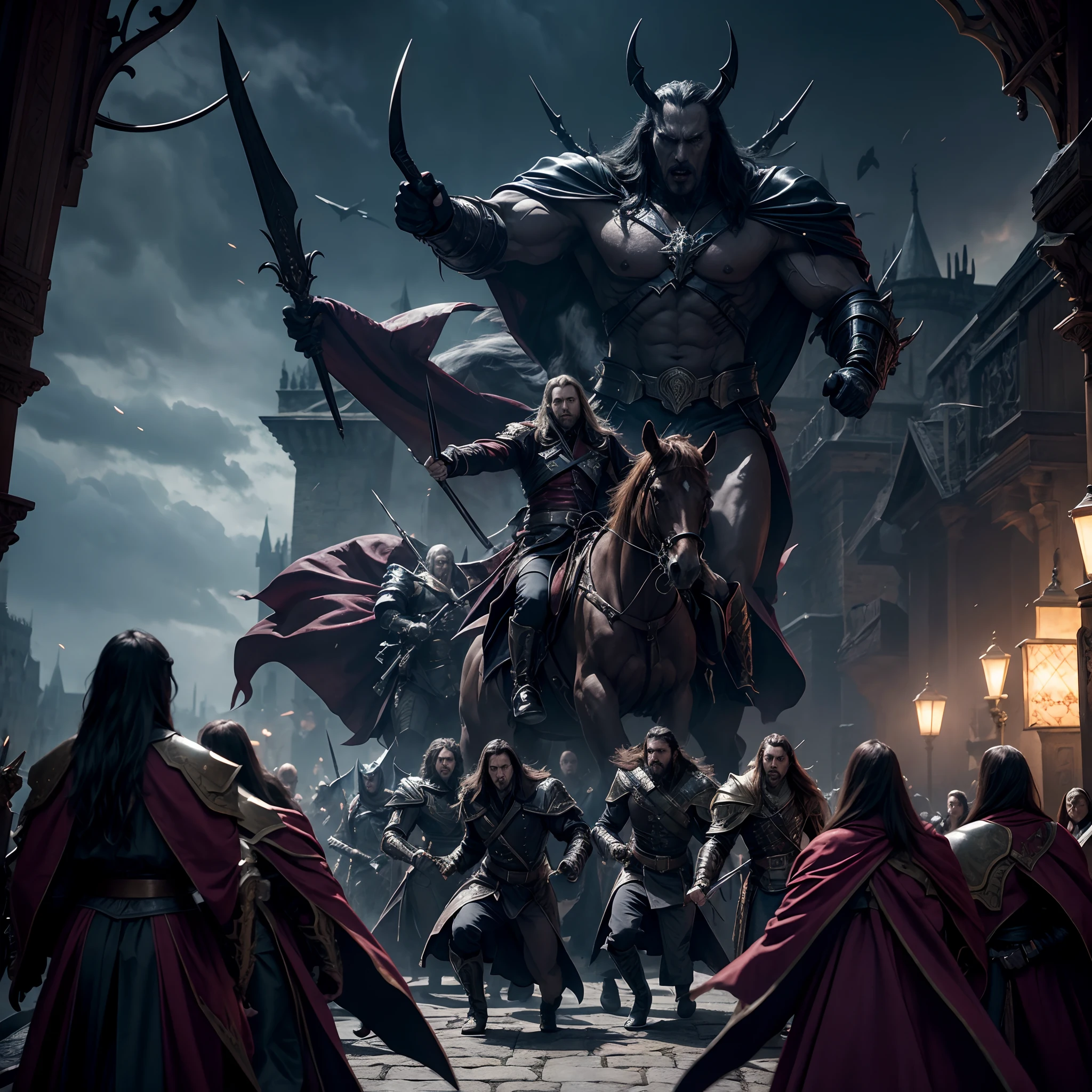 Castlevania Lord of the Shadows hyper realistic super detailed Dynamic shot masterpiece cinematic scene scenes movie Epic Legendary Lord Dracula leading troops armed with demons to fight sharp details cinematic