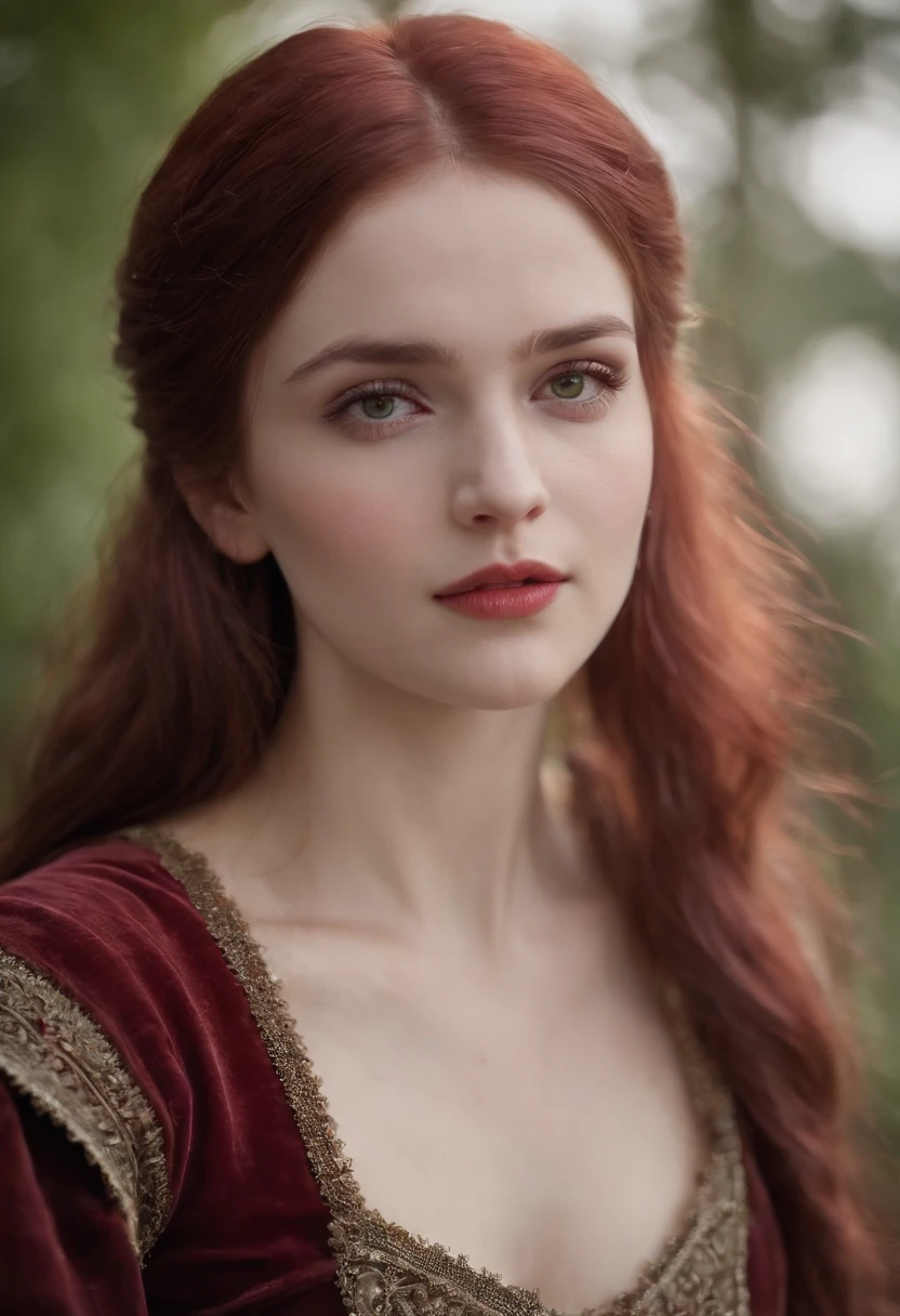 (((a deep reddish wound crosses her left cheek))) fair complexion, woman around 19 years old, natural white hair, distinctive green eyes, wearing kohl, slender and graceful, beautiful, candlelight in a medieval setting, ultra sharp focus, realistic shot, medieval female clothes, tetradic colors (scar:1.4)