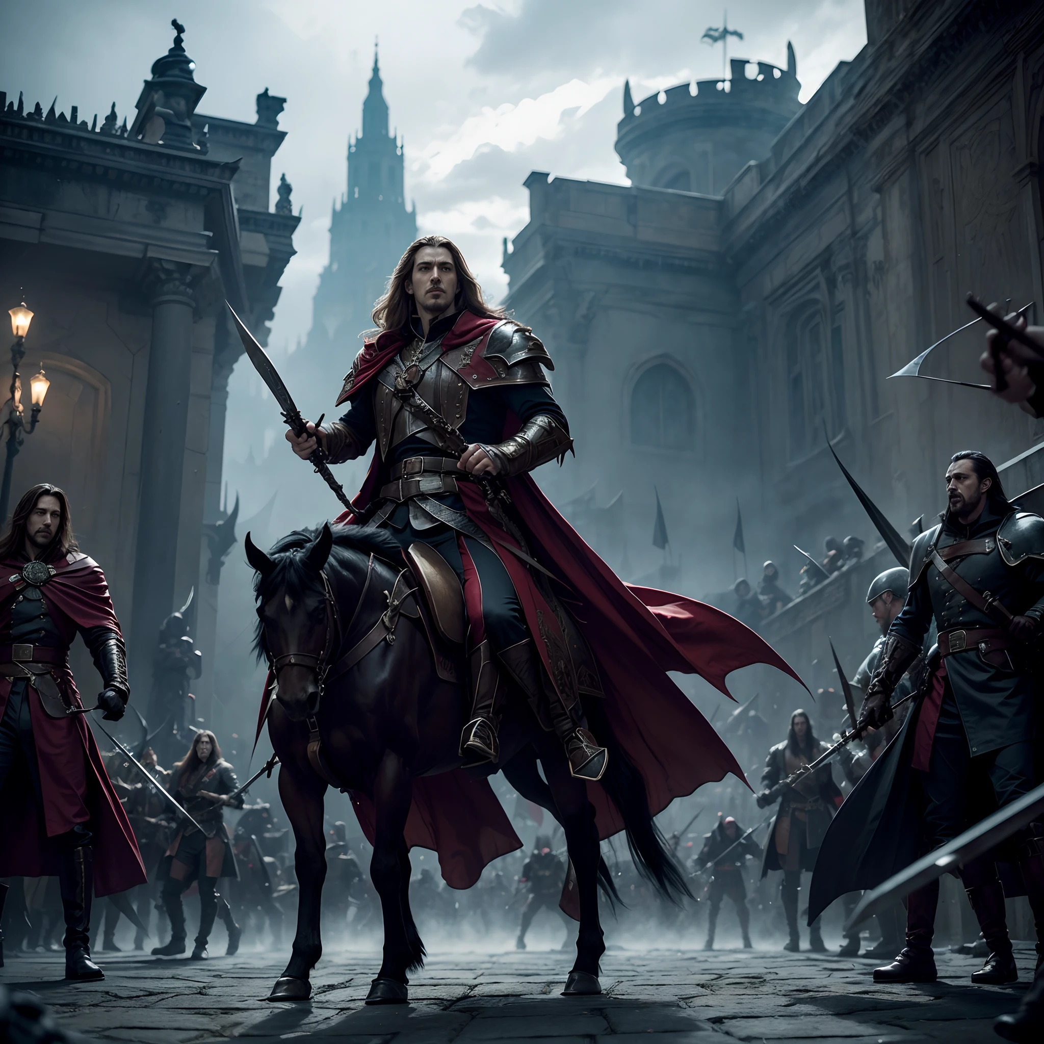 Castlevania Lord of the Shadows hyper realistic super detailed Dynamic shot masterpiece cinematic scene scenes movie Epic Legendary Lord Dracula leading troops armed with demons to fight sharp details cinematic