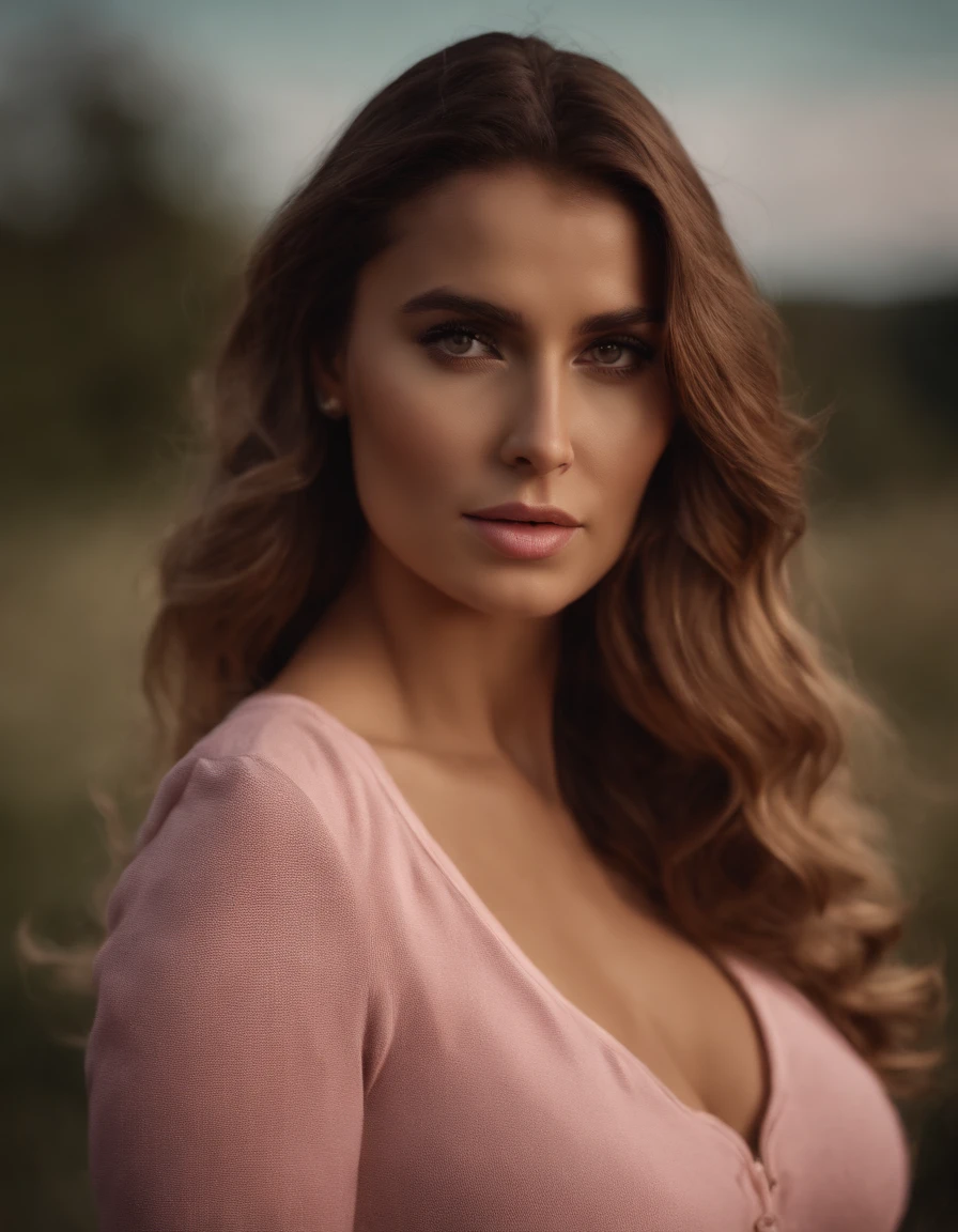 ((Best quality, 8k, Masterpiece :1.3)) 3 metual woman, large size boobs, pink colour skert, detail eyes, hair brown,