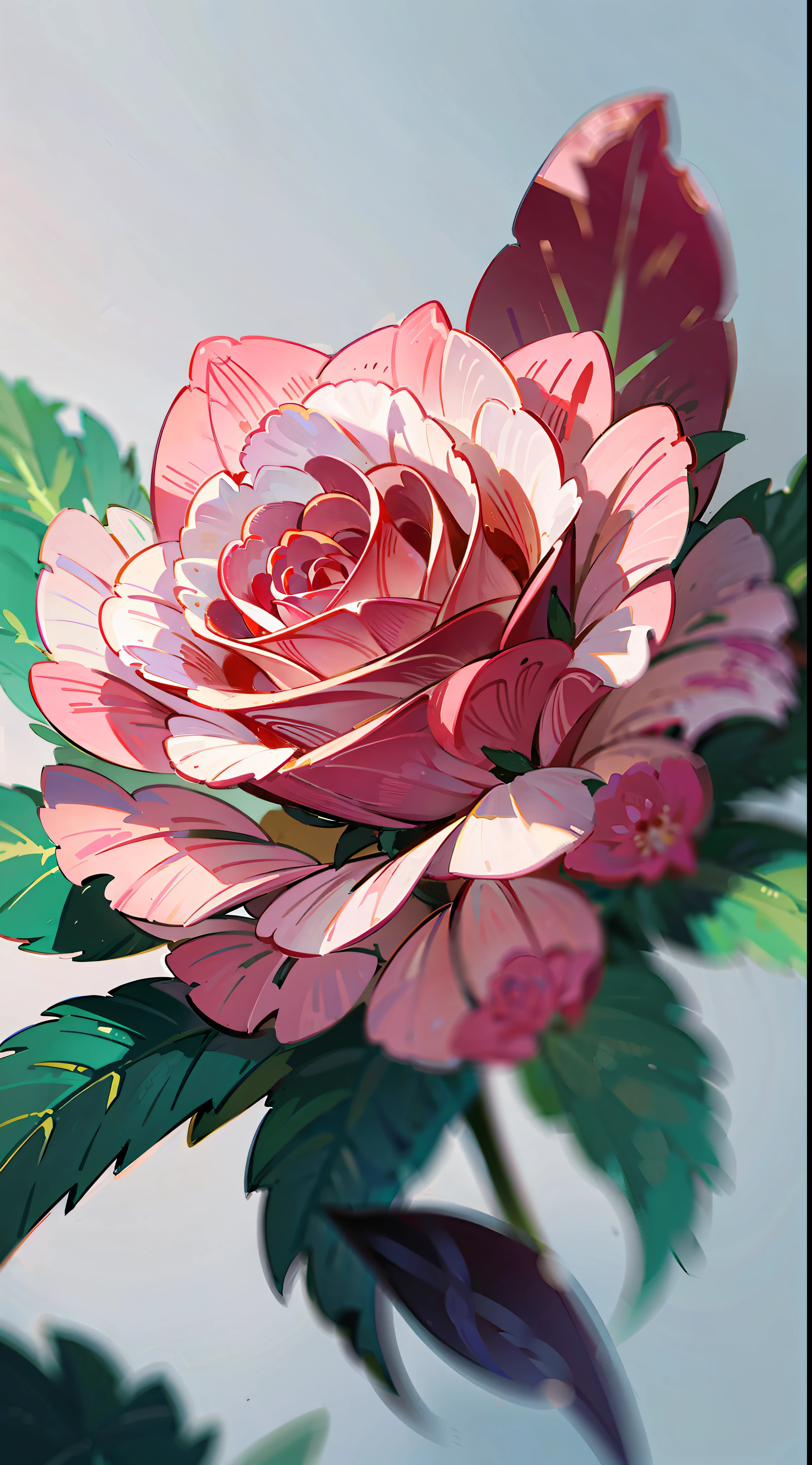 Close up of pink rose,High-precision image quality,Picture of roses on delicate white background。Roses bloom to us in drawings,Grab every corner of the human eye。The details of the petals are exquisite and gorgeous,The exotic ear presents a sense of mystery,Luminous details make the flowers look more delicate。Enhance the details of cosmic rose stems and flowers,Make the picture more perfect。