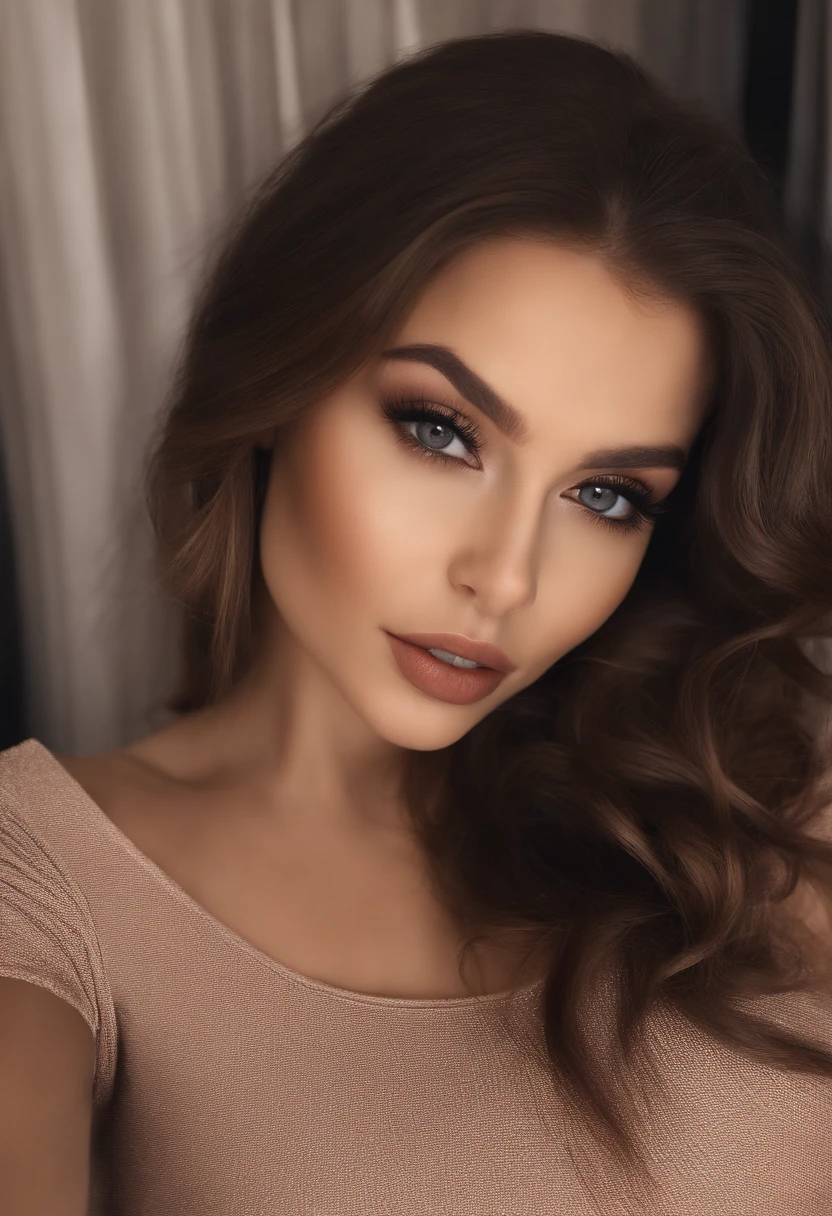 Arafed woman in evening dress, night club, fille sexy aux yeux bruns, Portrait Sophie Mudd, cheveux bruns et grands yeux, selfie of a young woman, Yeux de chambre, sans maquillage, maquillage naturel, looking straight at camera, Visage avec Artgram, Maquillage subtil, Superbe photo du corps entier, visage plus rond