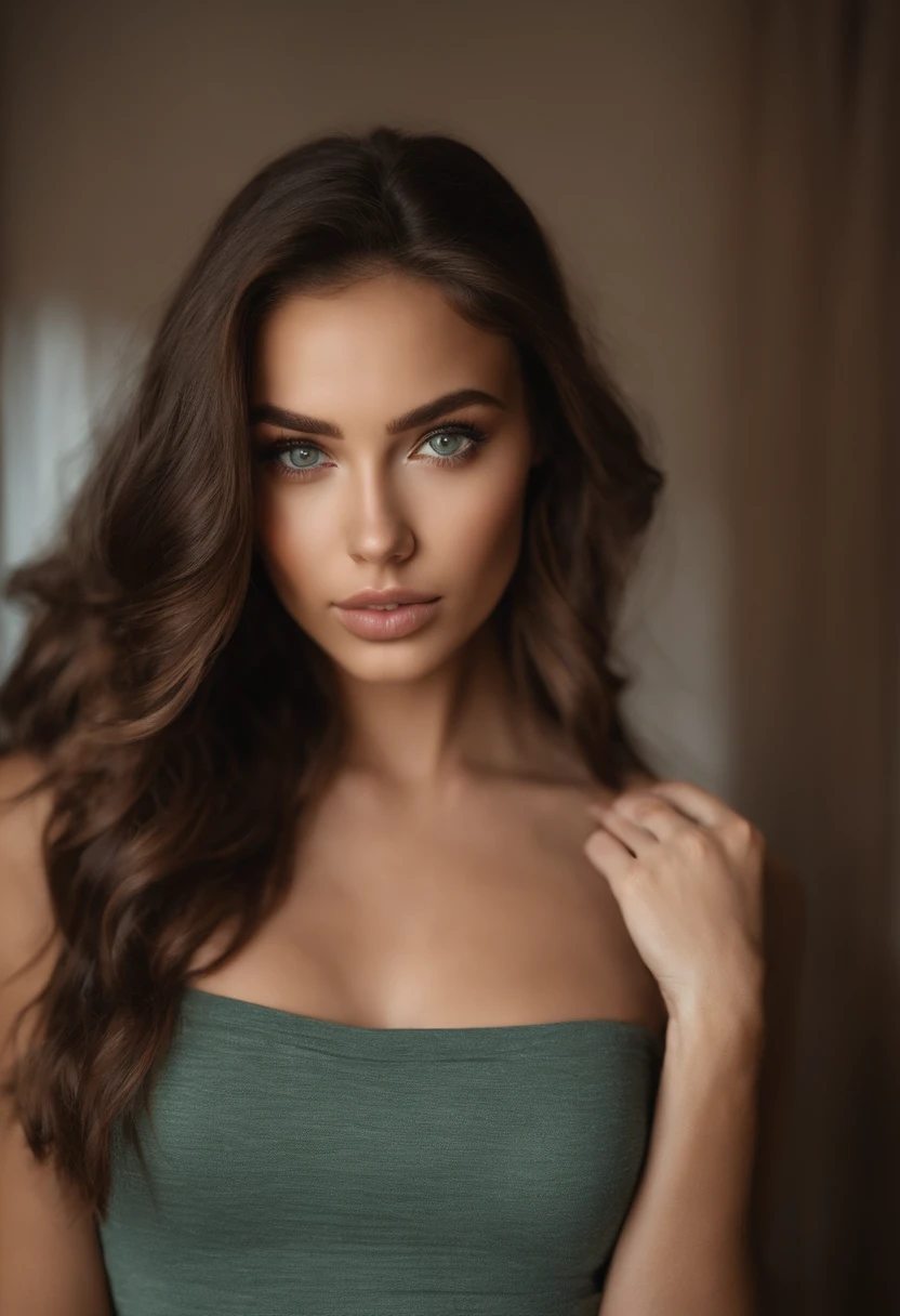 Femme arafed avec de gros seins, fille sexy aux yeux marron, Portrait Sophie Mudd, cheveux bruns et grands yeux, selfie of a young woman, Yeux de chambre, Violet Myers, sans maquillage, maquillage naturel, looking straight at camera, Visage avec Artgram, Maquillage subtil, Superbe photo du corps entier, piercing green eyes, Bel angle, pose attrayante, fille mignonne, sexy pose, Image du corps entier, corps entier, Prise de vue du corps entier, brunette goddess, High detail, pose satisfaite,