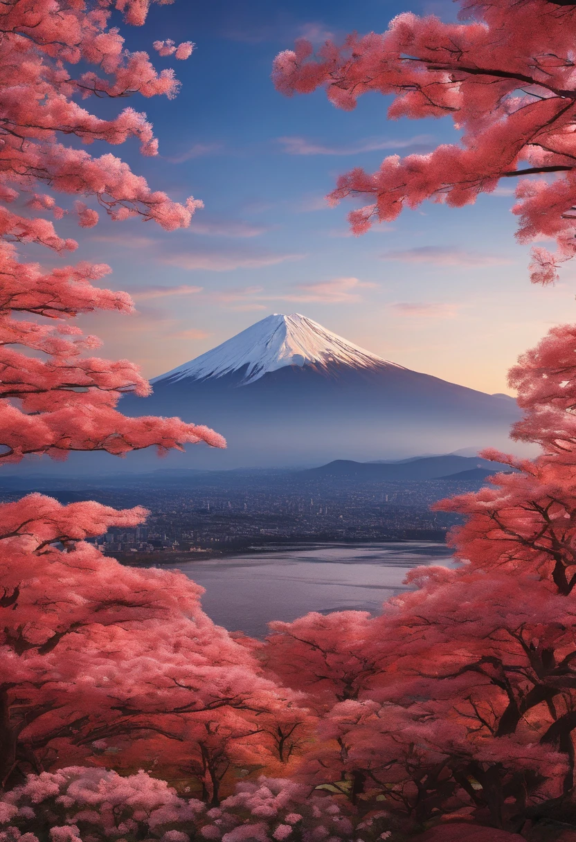 Mount Fuji, Honshu Island, (illustration: 1.0), epic composition, realistic lighting, high-definition detail, masterpiece, best quality, (very detailed CG unified 8k wallpaper), 1 man