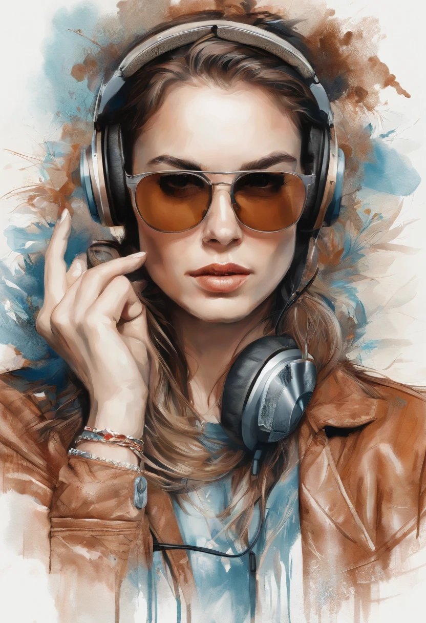 Centrage parfait, chat mignon, Wear a student team jacket, porter des lunettes de soleil, Wearing Headphones, cheerfulness, Position debout, abstract beauty, centered, looking at the camera, facing camera, Proche de la perfection, dynamique, highly detailed, lisse, mise au point nette, 8k, High definition resolution, illustration, illustrations de Carne Griffiths et Wadim Kashin, fond blanc