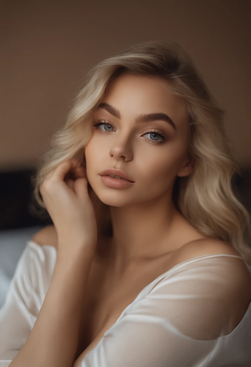 femme avec sweat et culotte assortis, fille sexy aux yeux bleus, Portrait Sophie Mudd, Portrait de Corinna Kopf, cheveux blonds et grands yeux, selfie of a young woman, ohne Maquillage, maquillage naturel, Look directly into the camera, Visage avec Artgram, dezentes Maquillage, Superbe photo du corps entier, dans la chambre, gros seins, Blonde, Latin