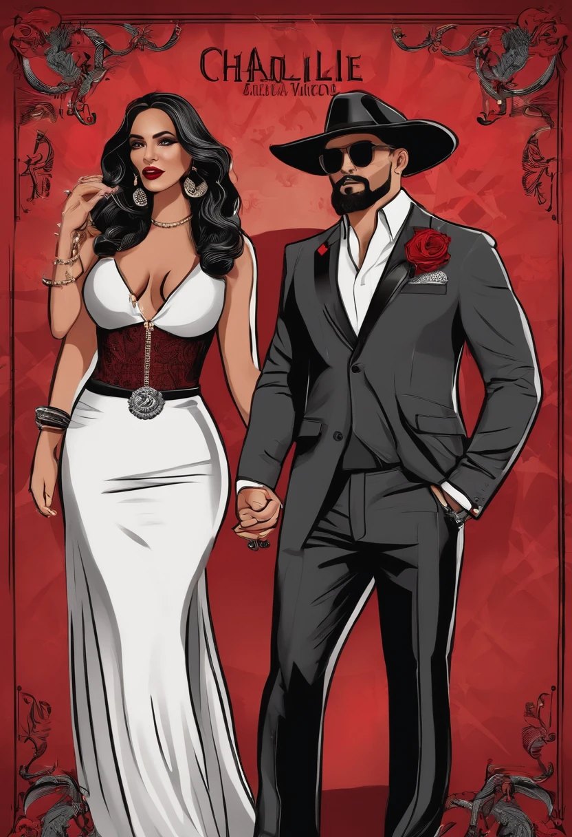 Create an event invitation flyer with Red, black, and grey colors with the following instructions: Title: "Charlie & Roa's Narco Party". Dress code: Narco outfit (pants, chains, jewerly, hats, etc...). Location: La Roca Cabin. When?: October 21. Cover: 35k