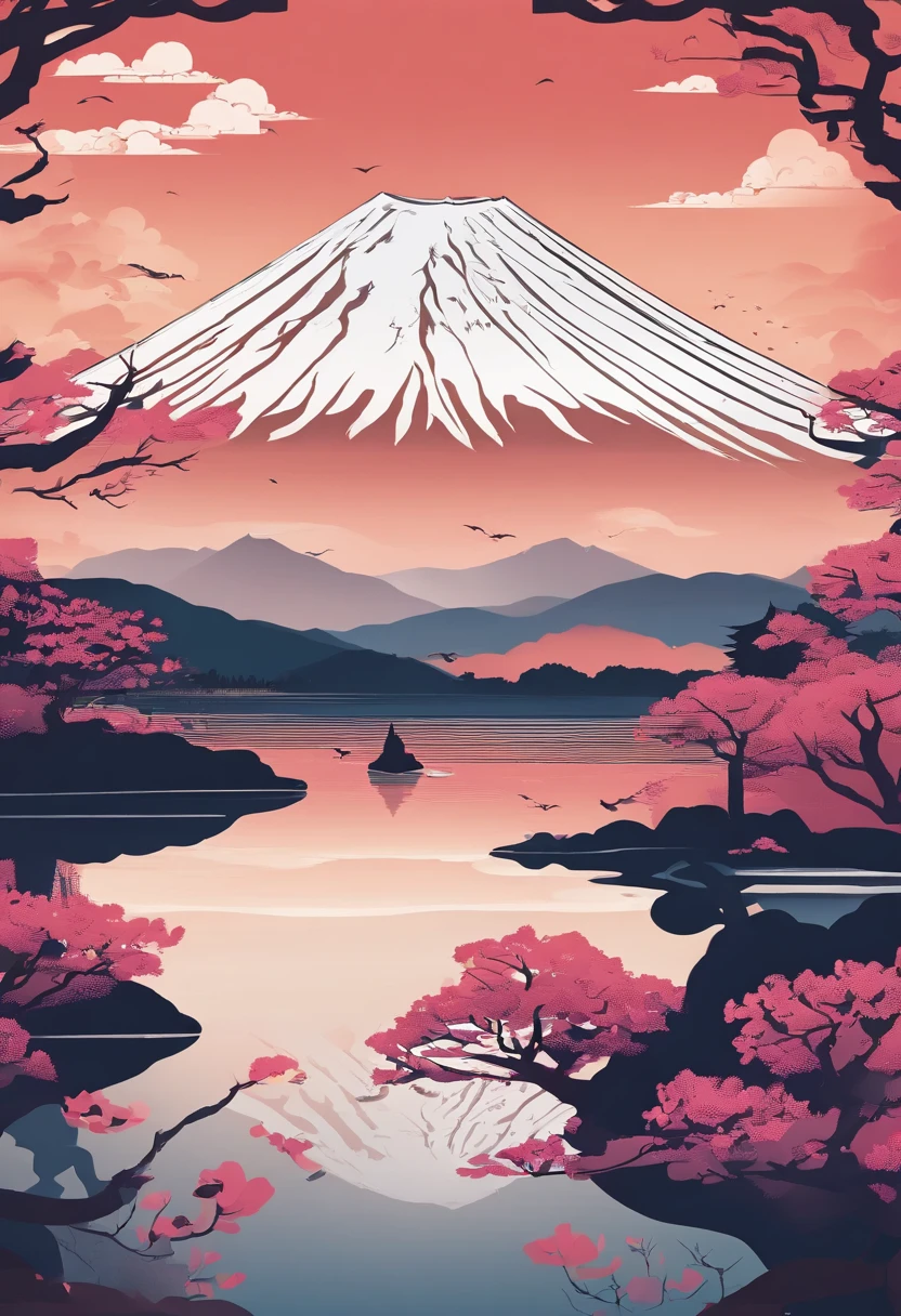 Mount Fuji, Honshu Island, (illustration: 1.0), epic composition, realistic lighting, high-definition detail, masterpiece, best quality, (very detailed CG unified 8k wallpaper), 1 man