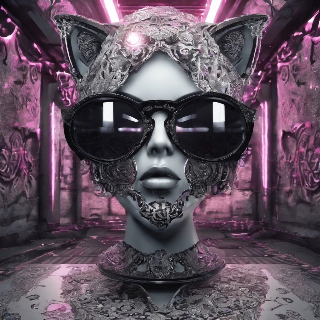 In a whimsical kawaii cafe, Kitten Fluffy, crafted from highly detailed curling, thin glowing multi-colored smoke, dons a rose flower hoodie and fancy funny stylish giant shiny sunglasses. Against a backdrop of vibrant neon typography spelling VIKUSIA, FAINOHO DNIA, capture its enchantment in a digital art masterpiece. Incorporate volumetric 3D rendering, Octane render, and vibrant graffiti elements to create a fantasy illustration that showcases its fashion-forward style. Make it pop with a poster-worthy 3D render that embraces the essence of this captivating character ((stunningly tantalizing view)). 3D, highly detailed, sharp focus, 8K, ultra quality, UHD, crystal clear, bokeh. Black magic Pocket Cinema Camera 6K Pro with Sigma 18-35mm f/1.8 DC HSM Art lens Canon EOS 5D Mark IV camera with a Canon EF 24-70mm f/2.8L II USM lens --ar 9:16 --v 5.2 --s 750, architecture, vibrant, wildlife photography, portrait photography, fashion, cinematic, typography, 3d render, poster, photo