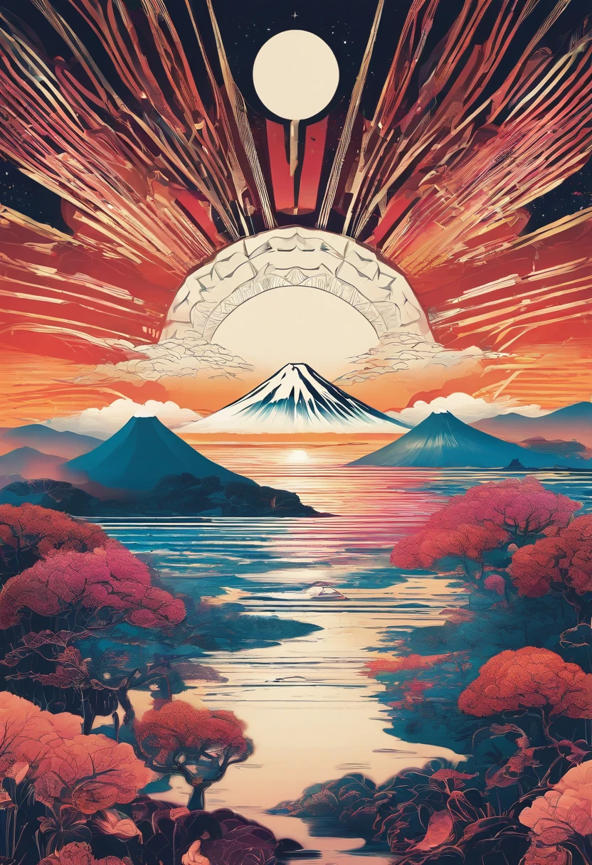 Mount Fuji, Honshu Island, (illustration: 1.0), epic composition, realistic lighting, high-definition detail, masterpiece, best quality, (very detailed CG unified 8k wallpaper), 1 man